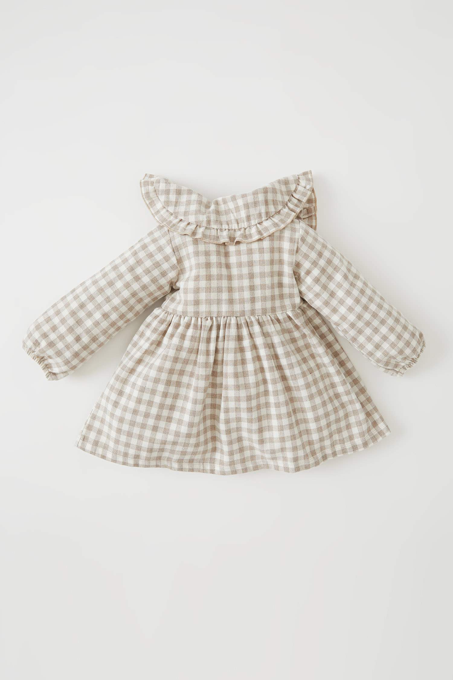 Kız Bebek Regular Fit Kareli Uzun Kollu Flanel Elbise