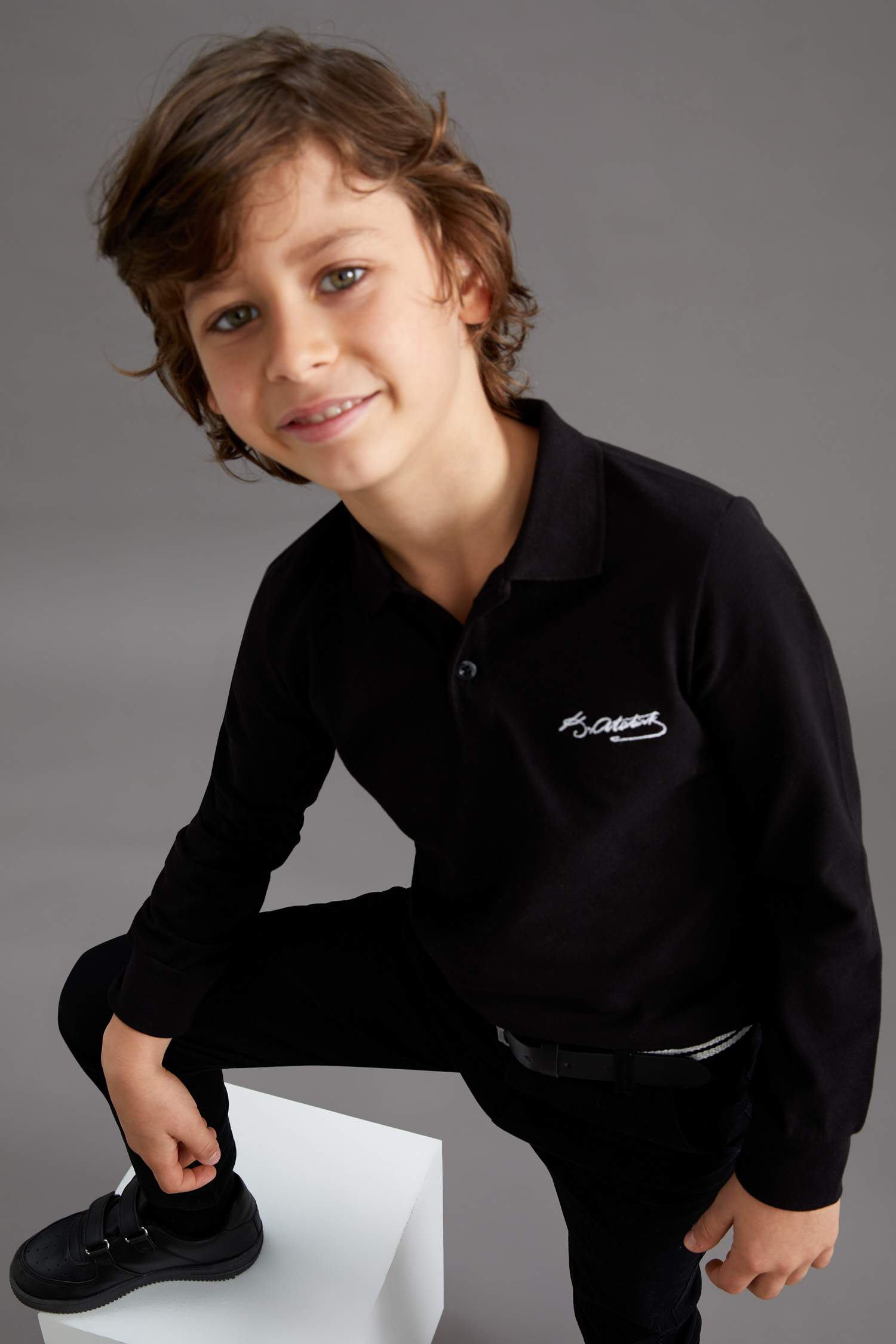 Erkek Çocuk Slim Fit Polo Yaka 29 Ekim Atatürk Baskılı Uzun Kollu Tişört