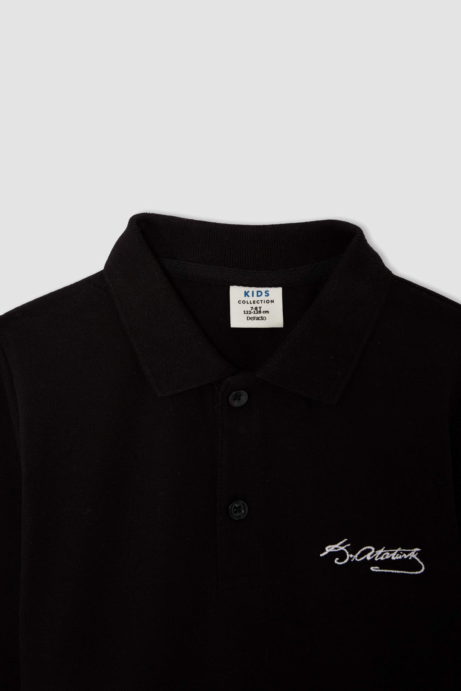 Erkek Çocuk Slim Fit Polo Yaka 29 Ekim Atatürk Baskılı Uzun Kollu Tişört