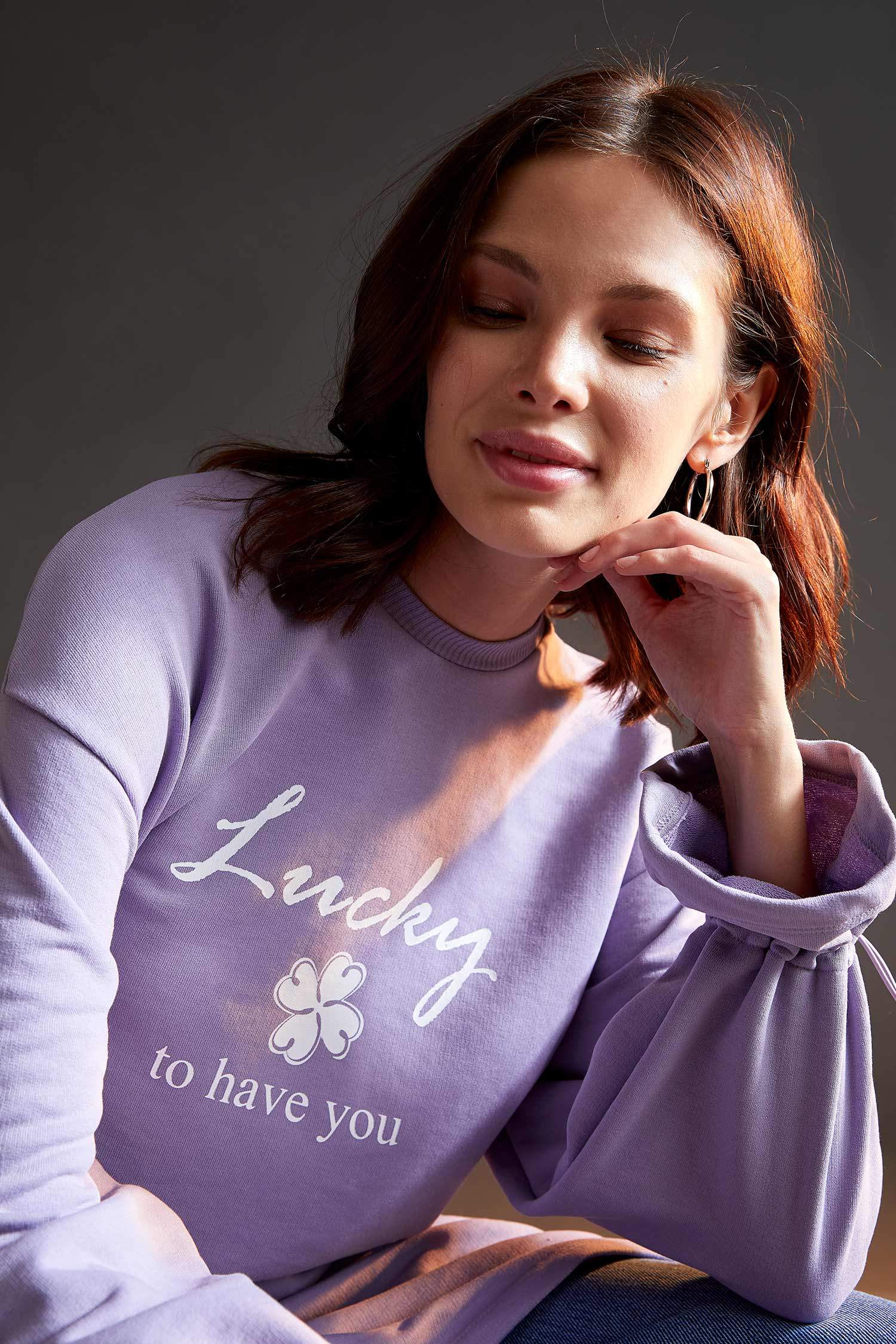 Relax Fit Bisiklet Yaka Baskılı Sweat Tunik