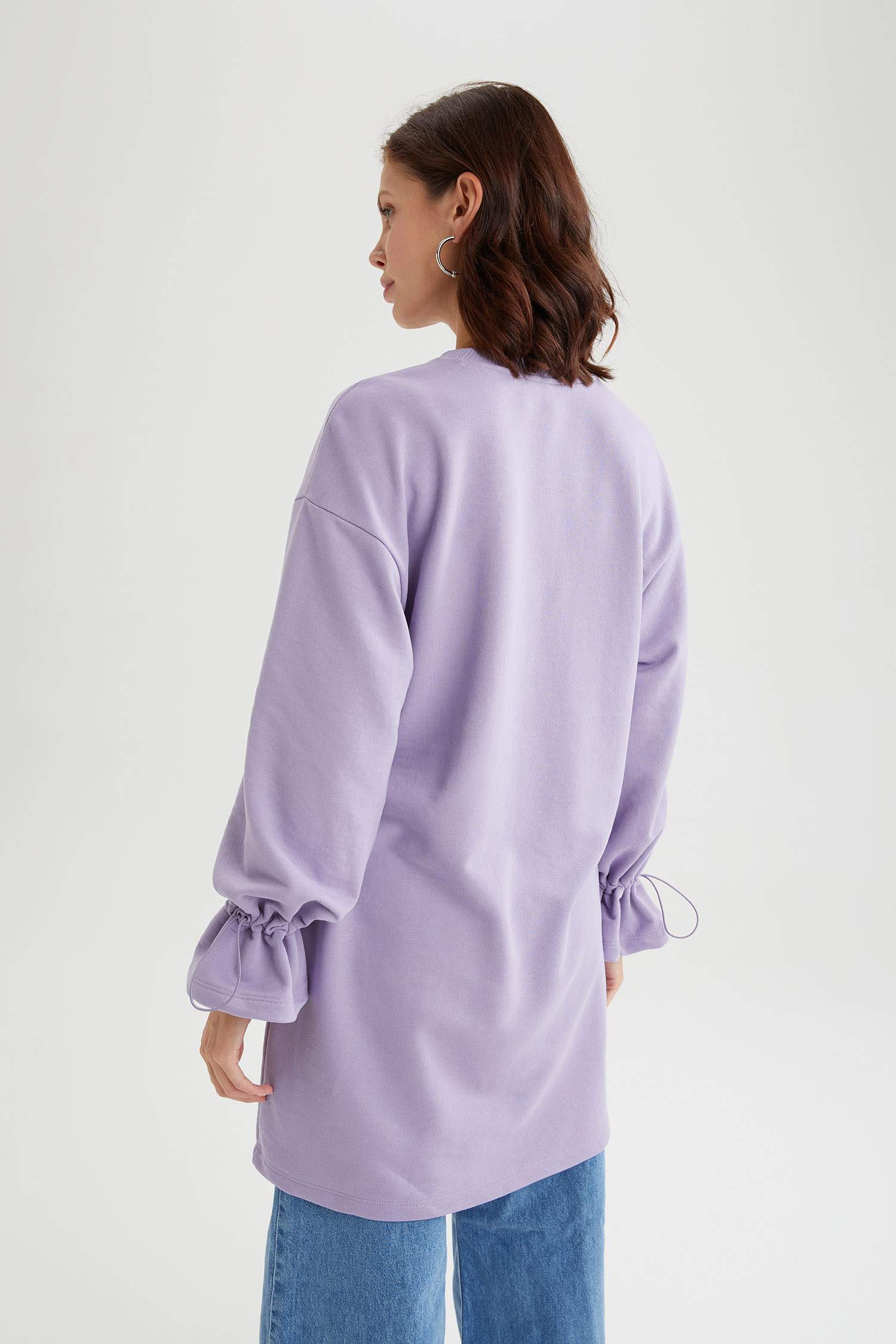 Relax Fit Bisiklet Yaka Baskılı Sweat Tunik