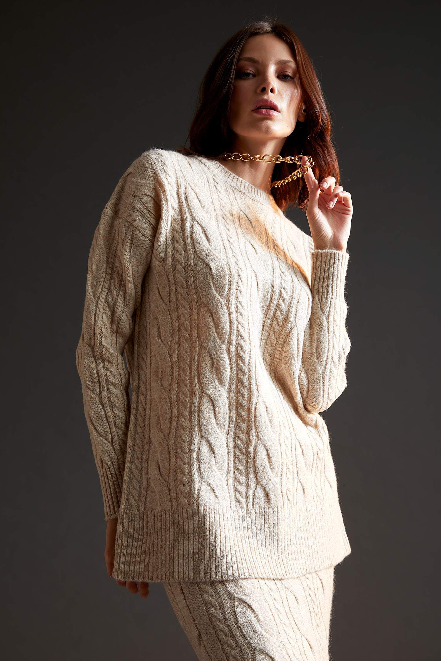 Örgü Desenli Relax Fit Triko Tunik