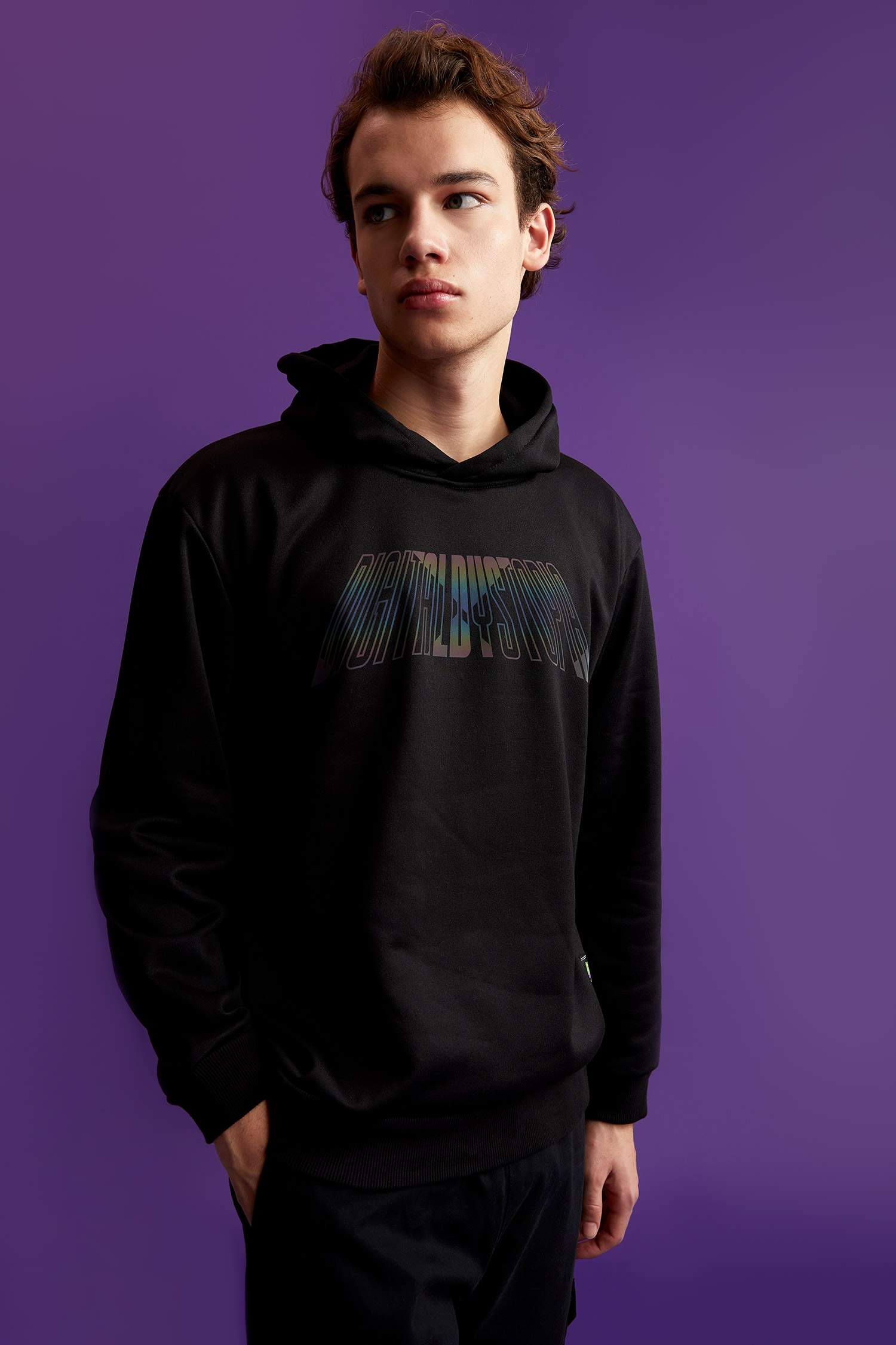 Coool Regular Fit Kapüşonlu Baskılı İçi Yumuşak Tüylü Uzun Kollu Sweatshirt