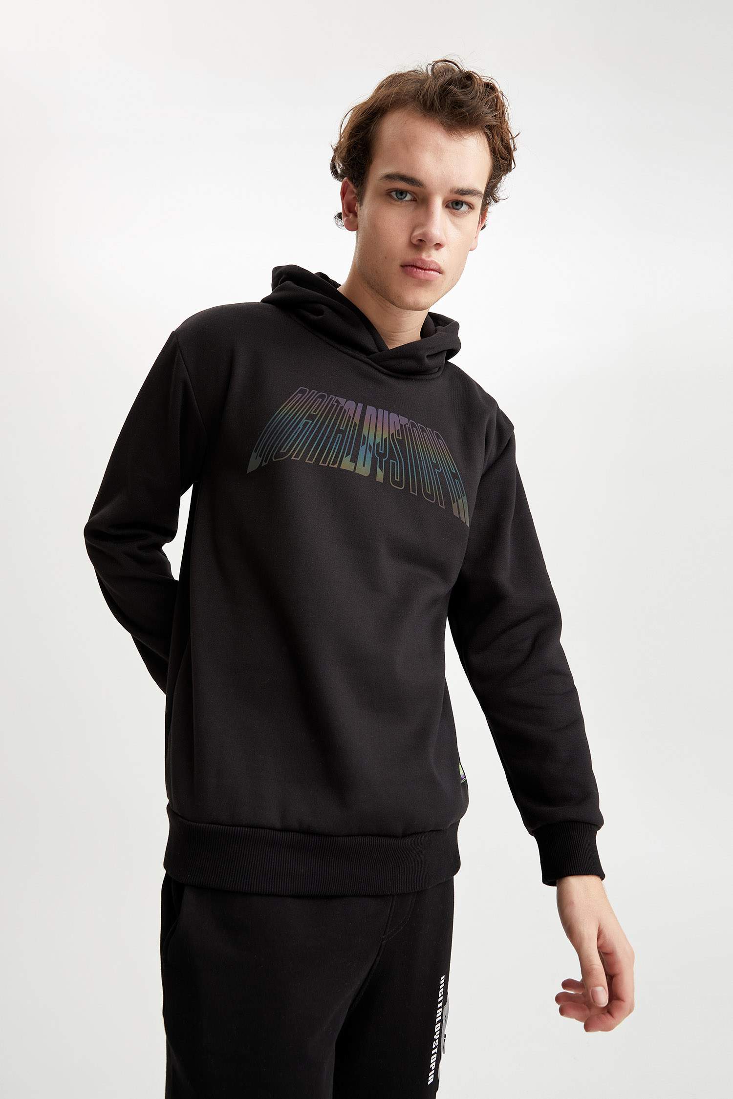 Coool Regular Fit Kapüşonlu Baskılı İçi Yumuşak Tüylü Uzun Kollu Sweatshirt