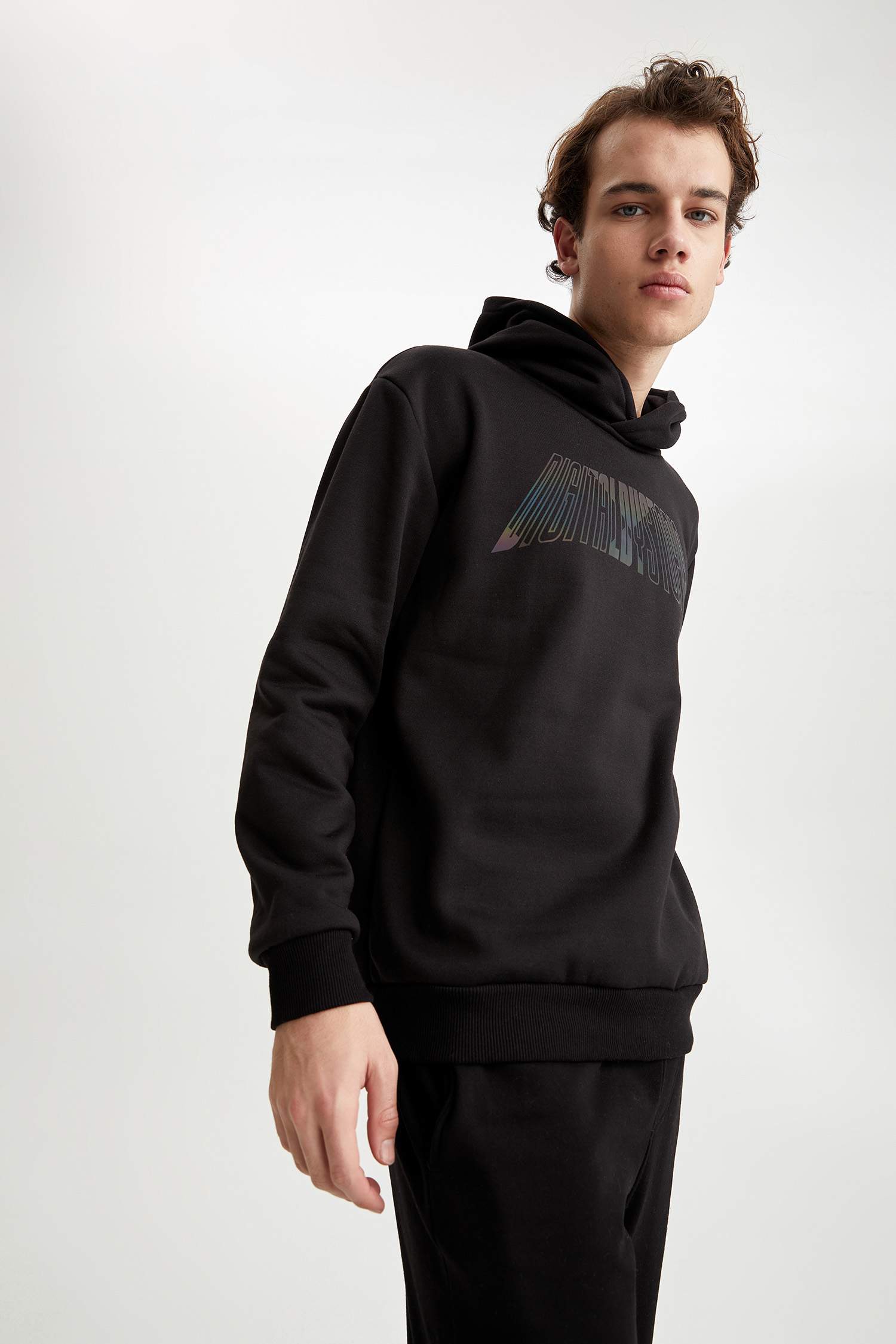 Coool Regular Fit Kapüşonlu Baskılı İçi Yumuşak Tüylü Uzun Kollu Sweatshirt