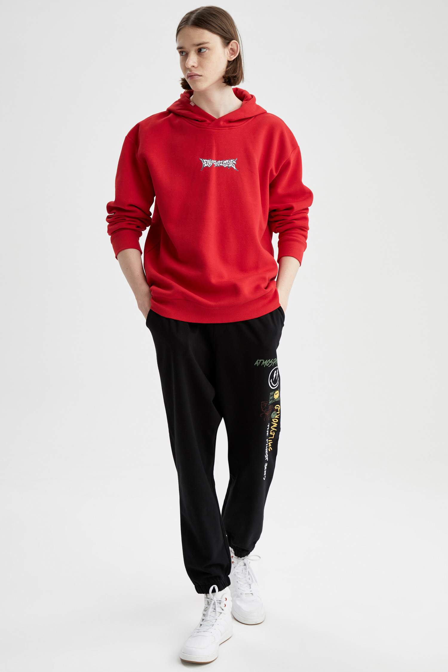 Coool Oversize Fit Yılbaşı Temalı Kapüşonlu Sırt Baskılı Sweatshirt