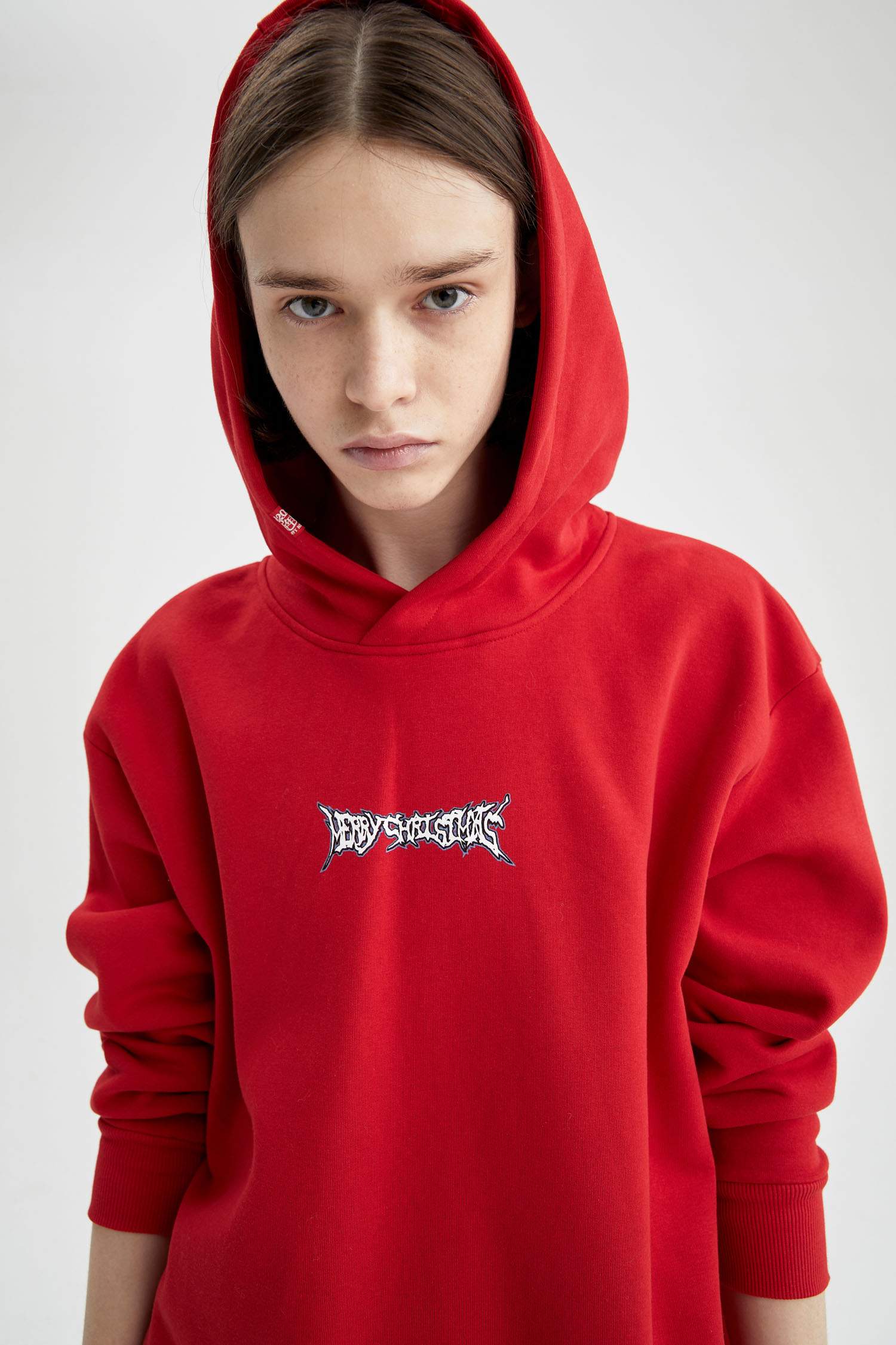 Coool Oversize Fit Yılbaşı Temalı Kapüşonlu Sırt Baskılı Sweatshirt