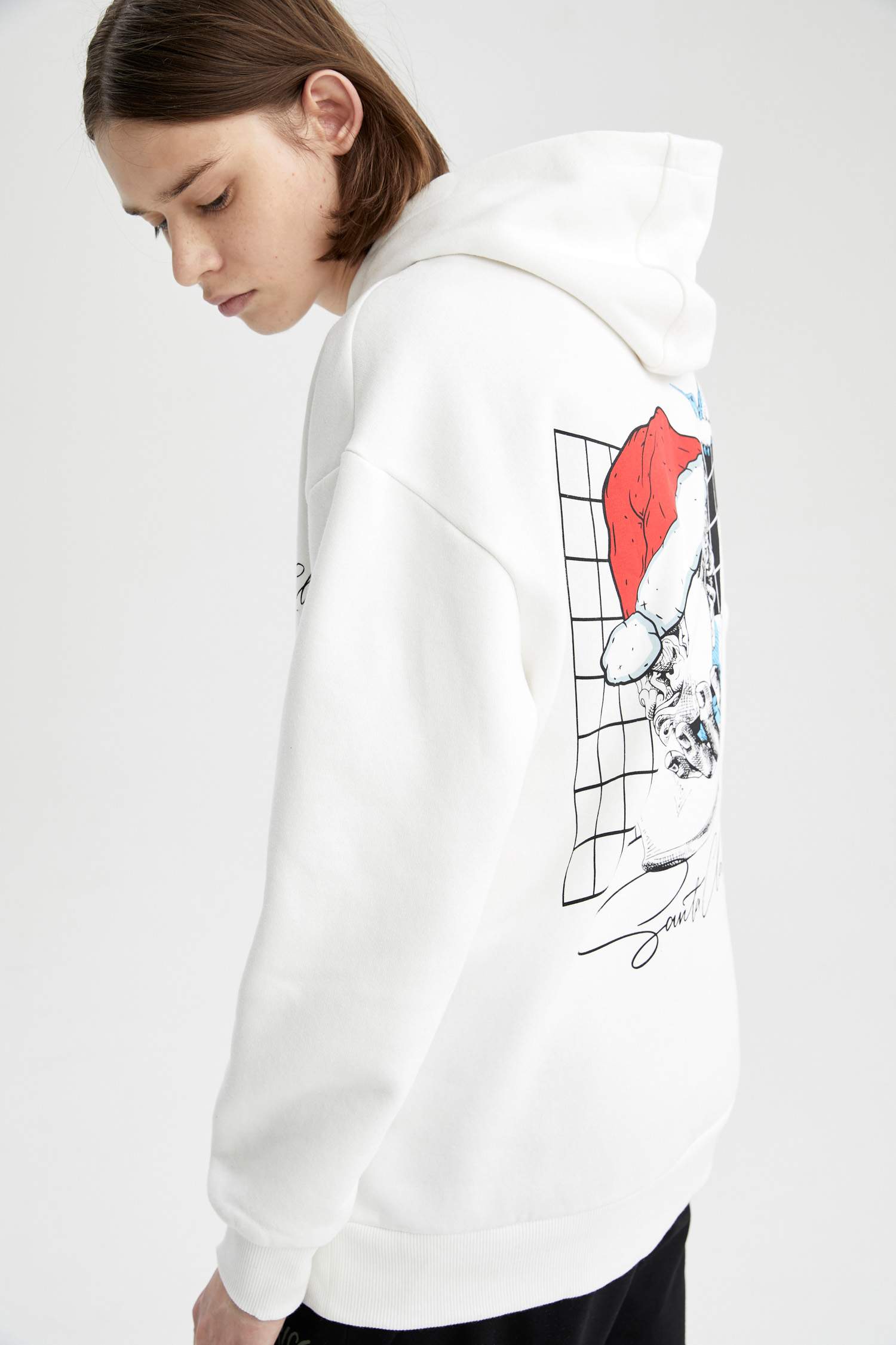 Coool Oversize Fit Yılbaşı Temalı Kapüşonlu Sırt Baskılı Sweatshirt