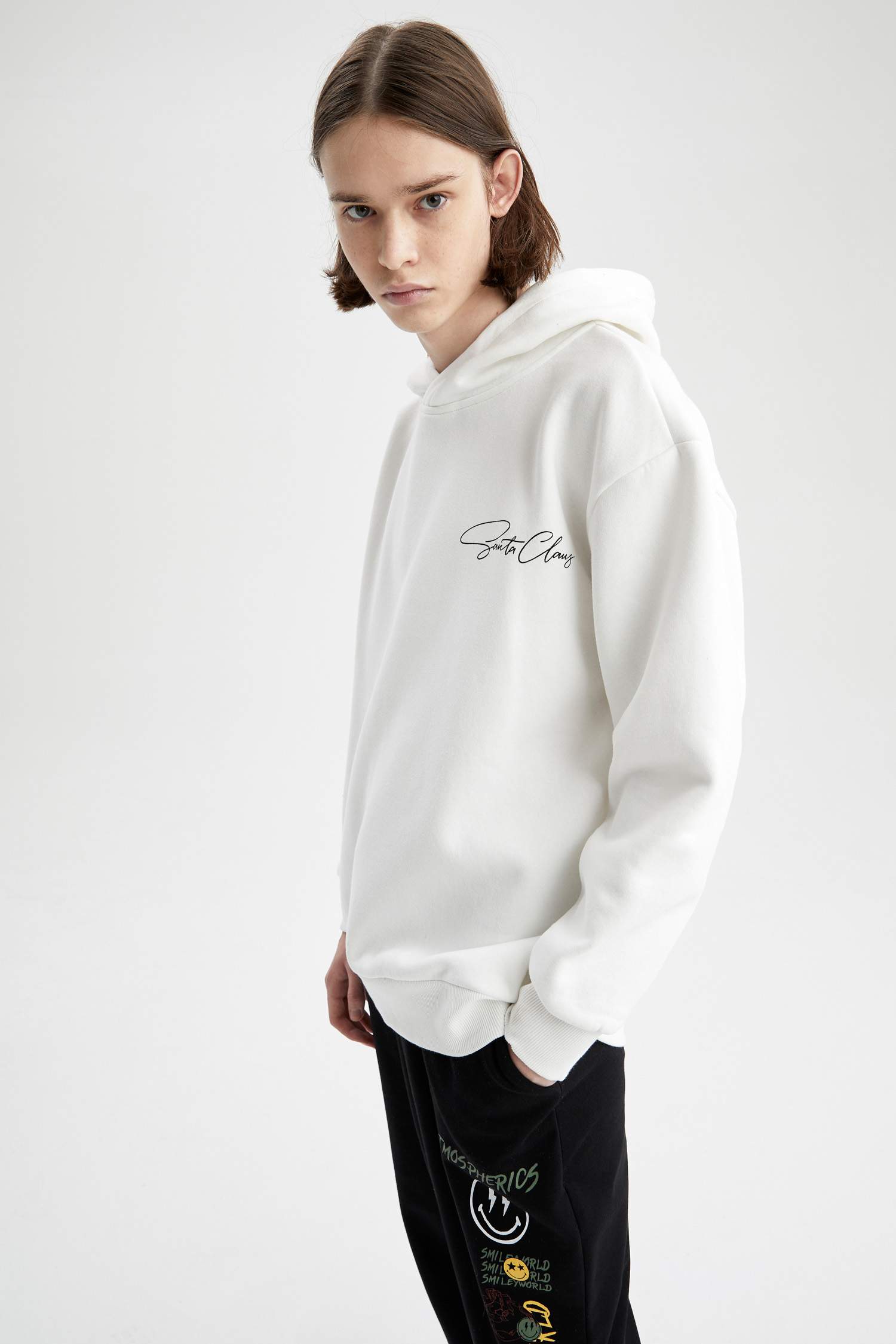 Coool Oversize Fit Yılbaşı Temalı Kapüşonlu Sırt Baskılı Sweatshirt