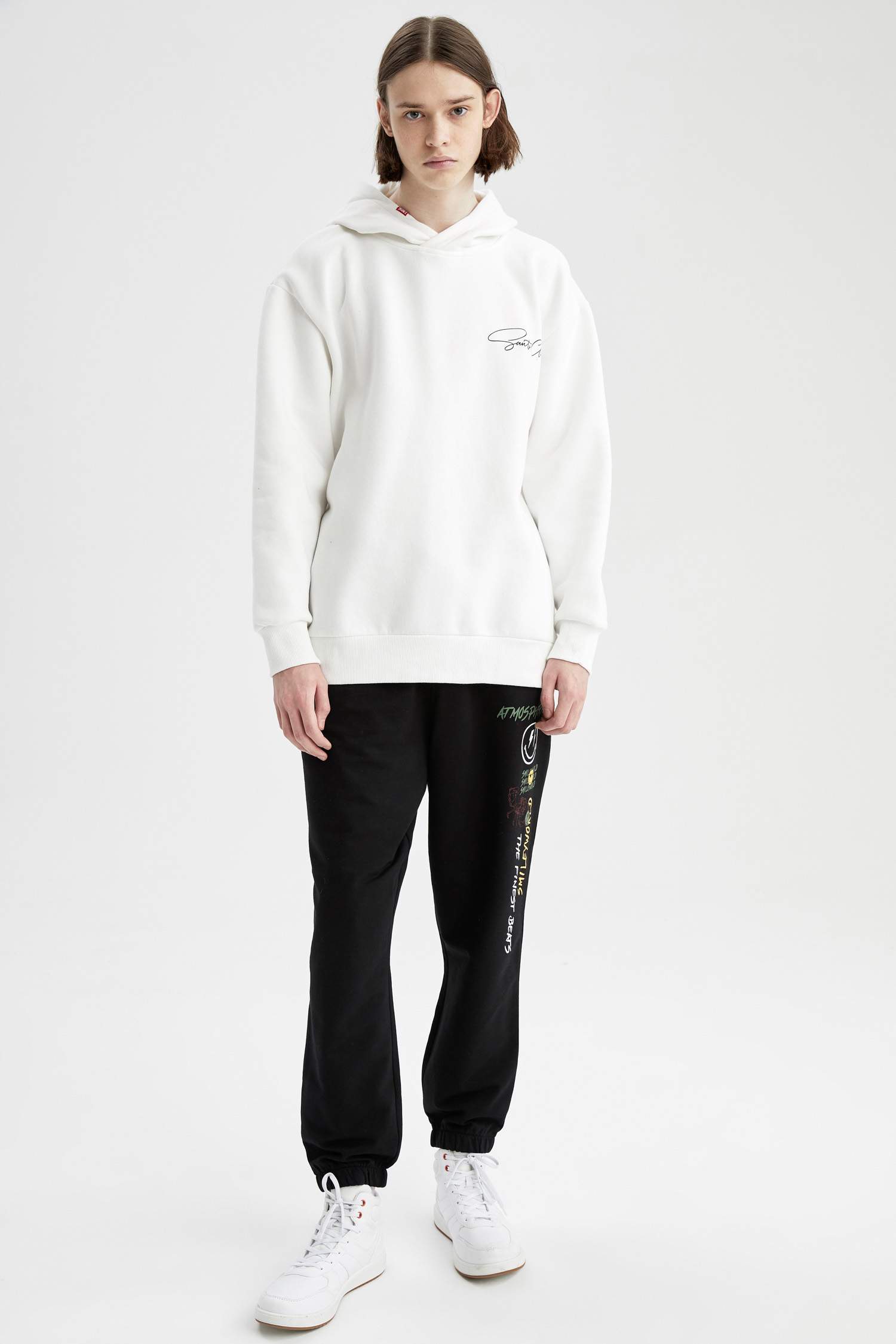 Coool Oversize Fit Yılbaşı Temalı Kapüşonlu Sırt Baskılı Sweatshirt