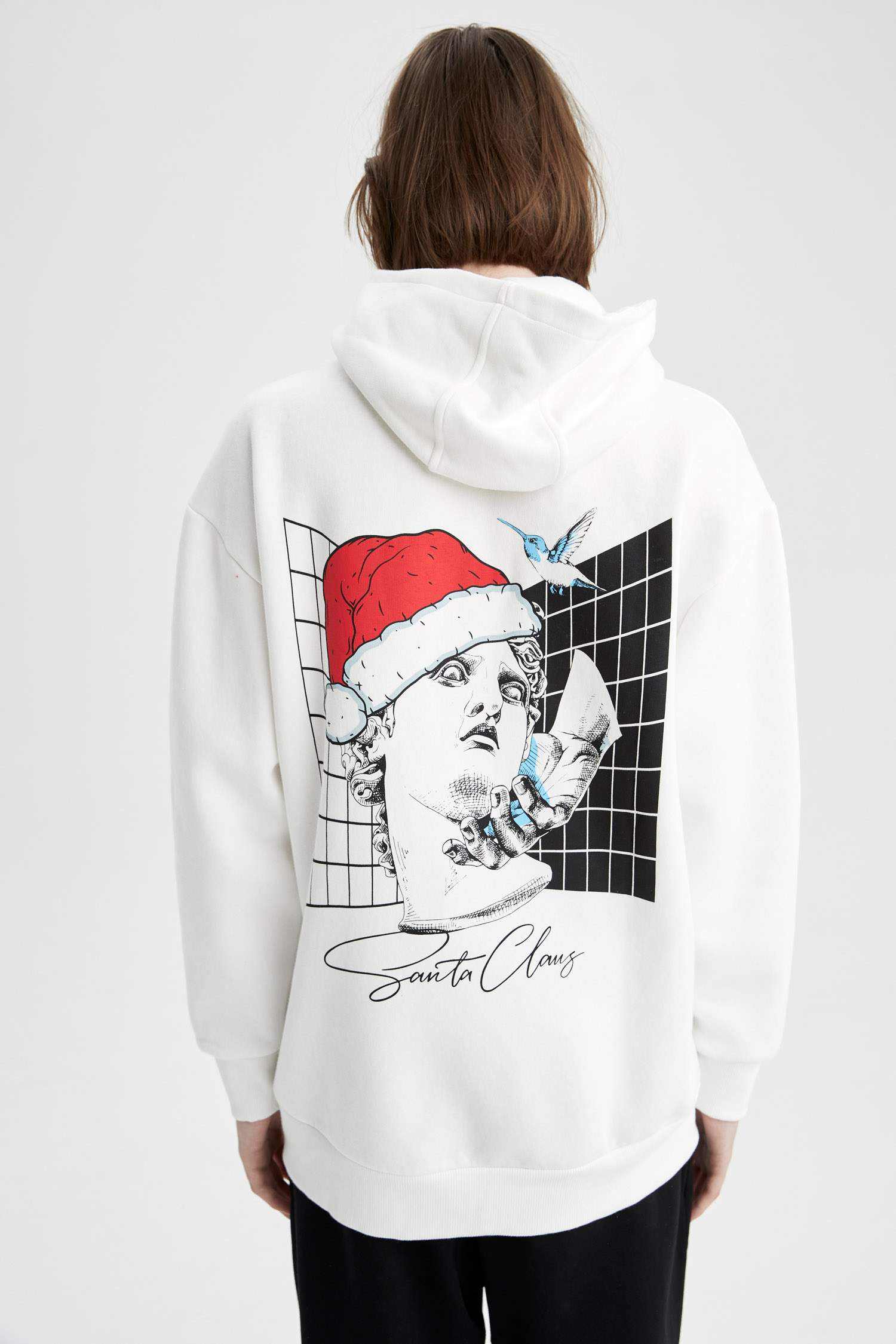 Coool Oversize Fit Yılbaşı Temalı Kapüşonlu Sırt Baskılı Sweatshirt