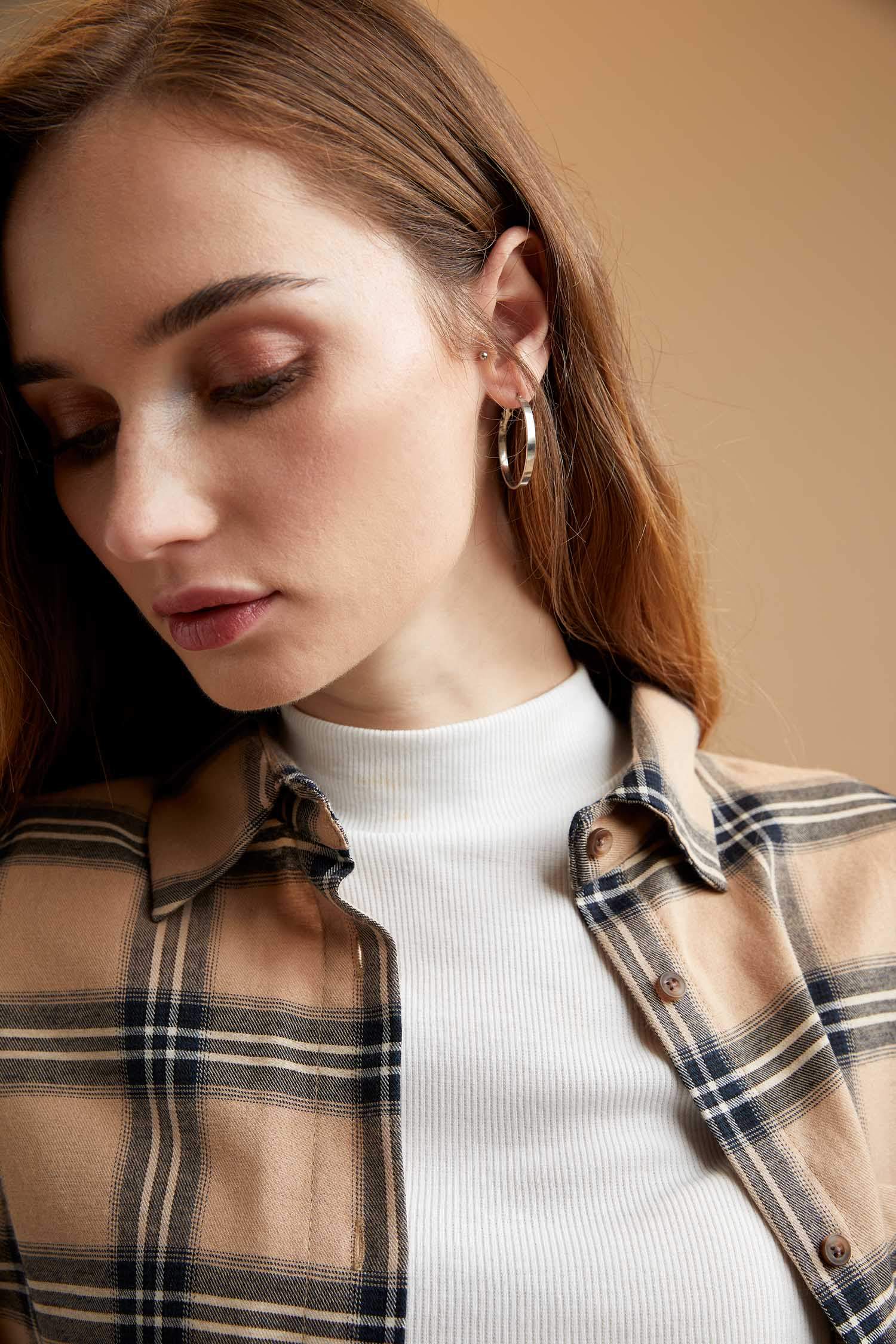 Oversize Fit Kareli Uzun Kollu Flanel Oduncu Gömlek