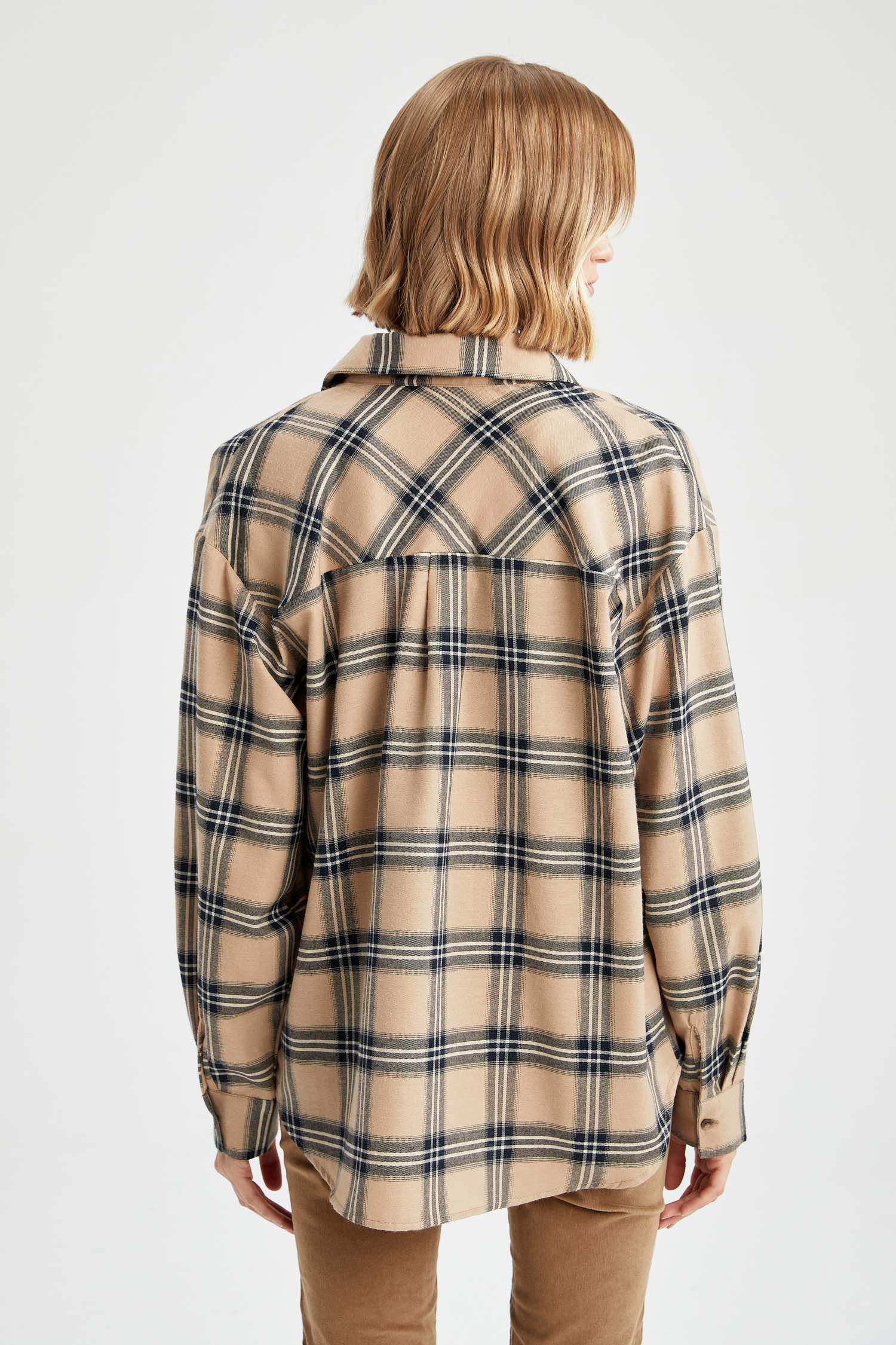 Oversize Fit Kareli Uzun Kollu Flanel Oduncu Gömlek