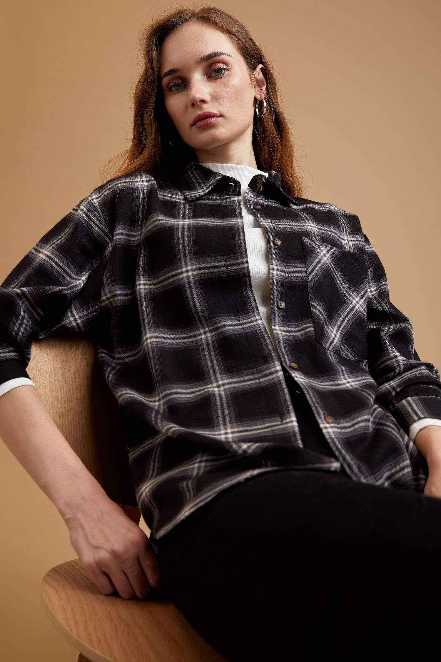 Oversize Fit Kareli Uzun Kollu Flanel Oduncu Gömlek
