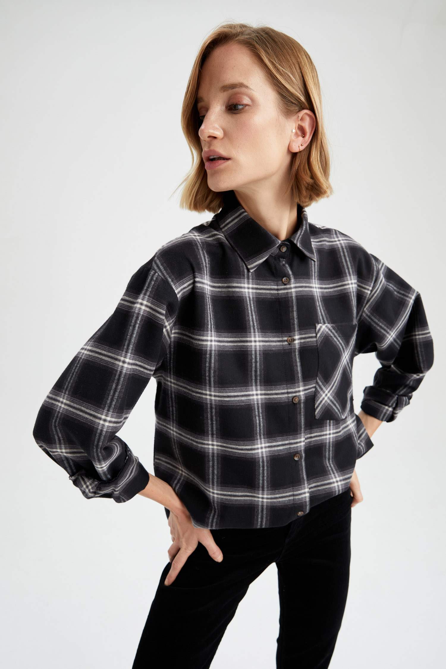 Oversize Fit Kareli Uzun Kollu Flanel Oduncu Gömlek