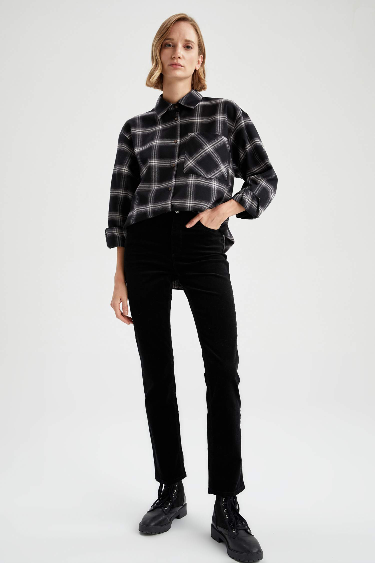Oversize Fit Kareli Uzun Kollu Flanel Oduncu Gömlek