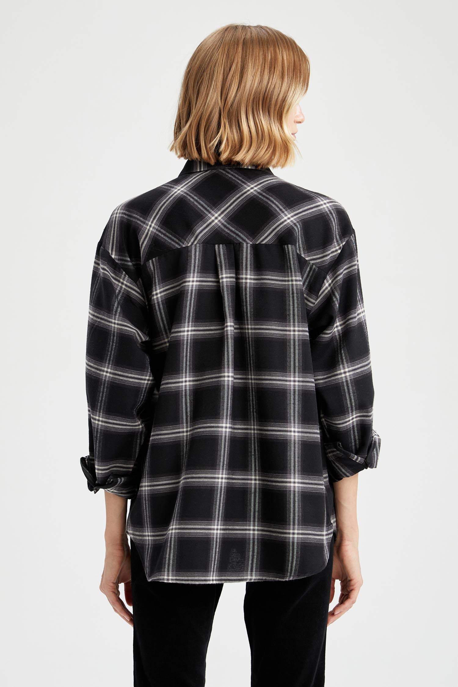 Oversize Fit Kareli Uzun Kollu Flanel Oduncu Gömlek