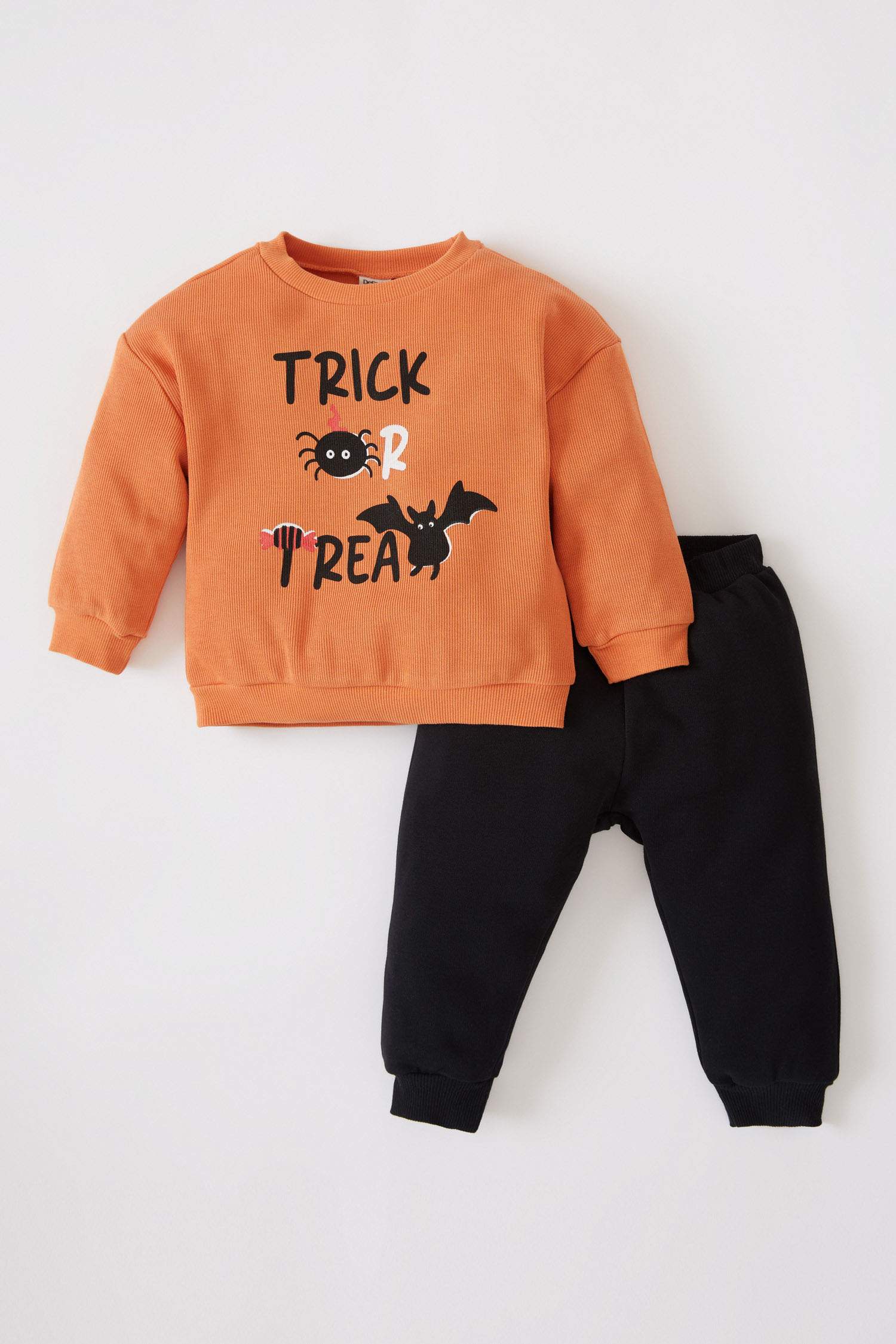 Erkek Bebek Halloween Temalı Bisiklet Yaka Pamuklu 2'li Takım
