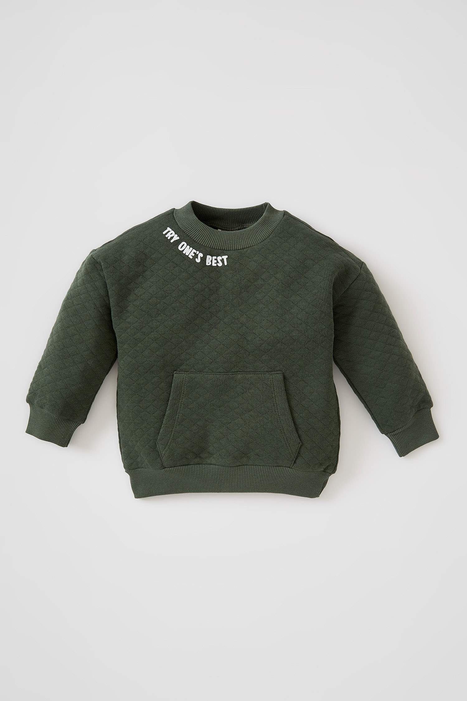Erkek Bebek Regular Fit Kapitoneli Bisiklet Yaka Baskılı Kanguru Cepli Pamuklu Sweatshirt