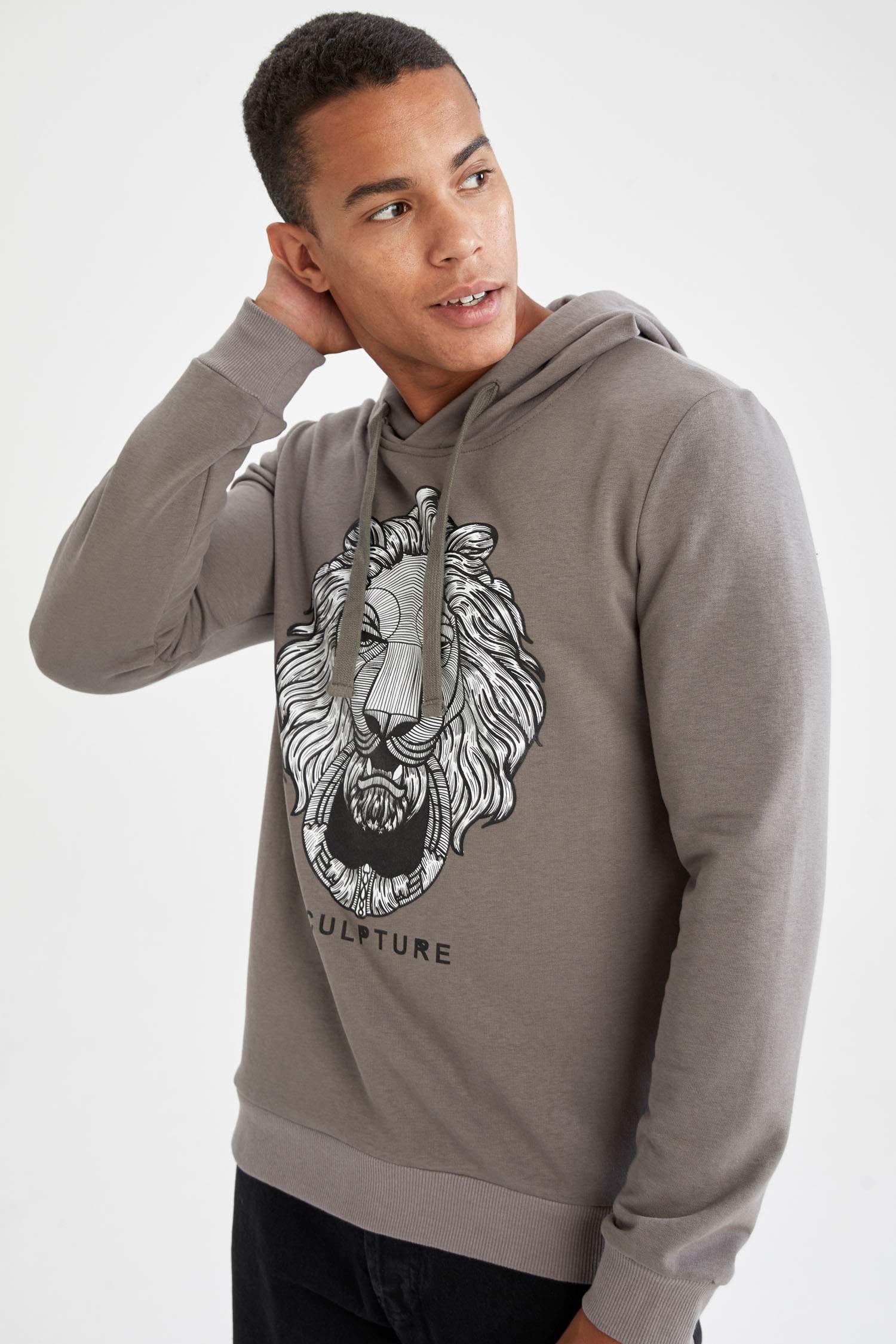Slim Fit Kapüşonlu BaskılıPamuklu Sweatshirt