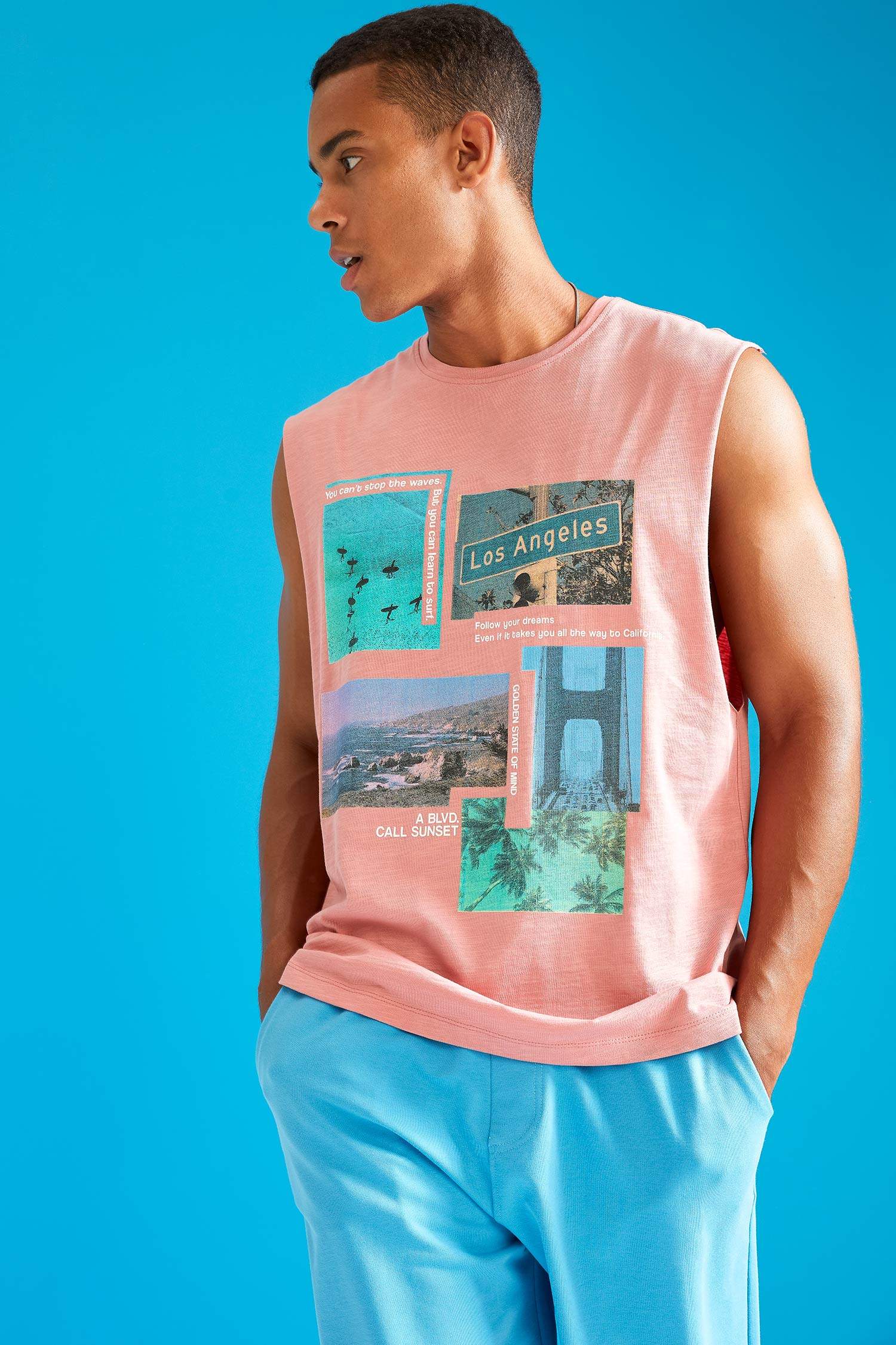 Oversize Fit Baskılı Kolsuz Tişört