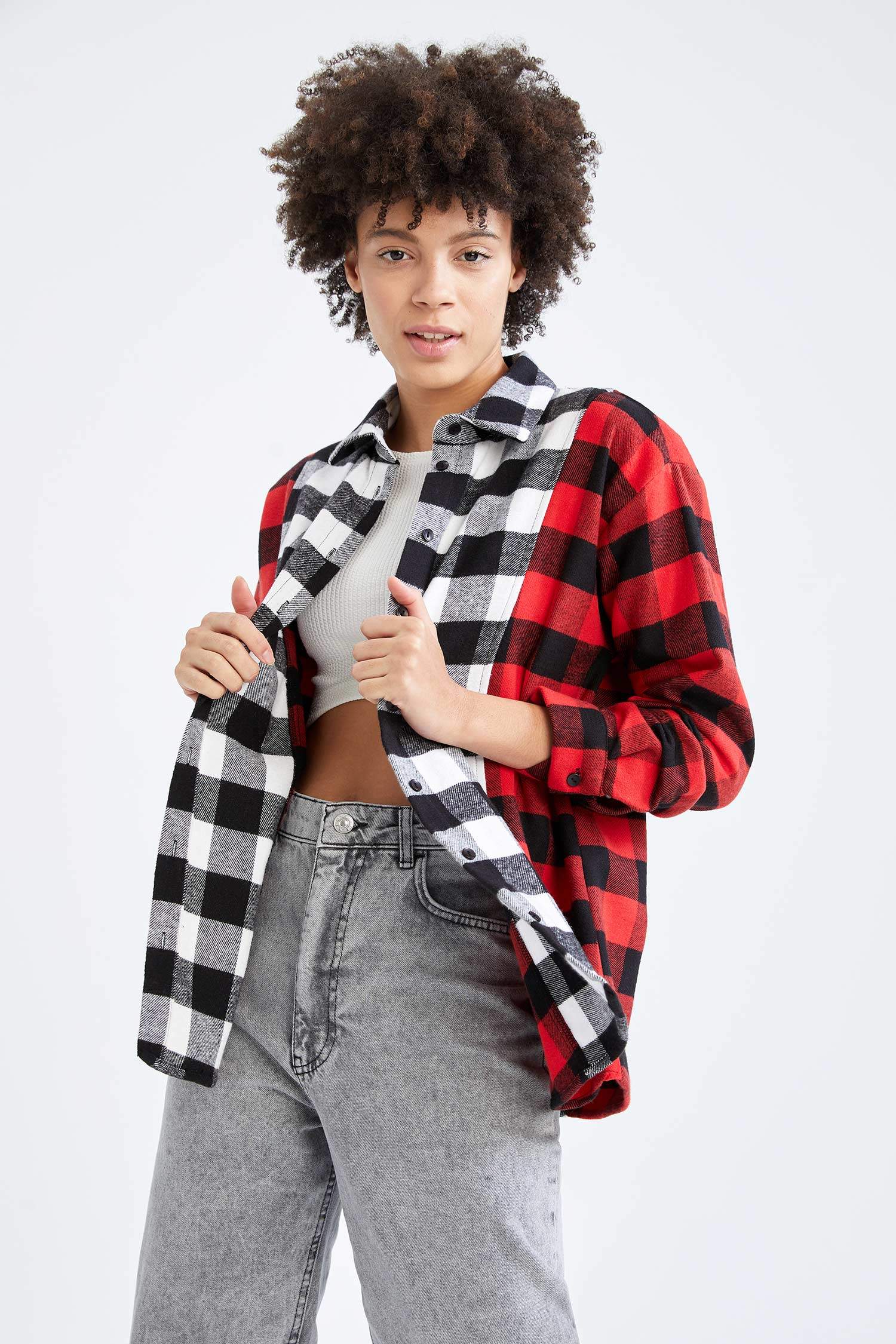 Kareli Oversize Fit Uzun Kollu Flanel Oduncu Gömlek