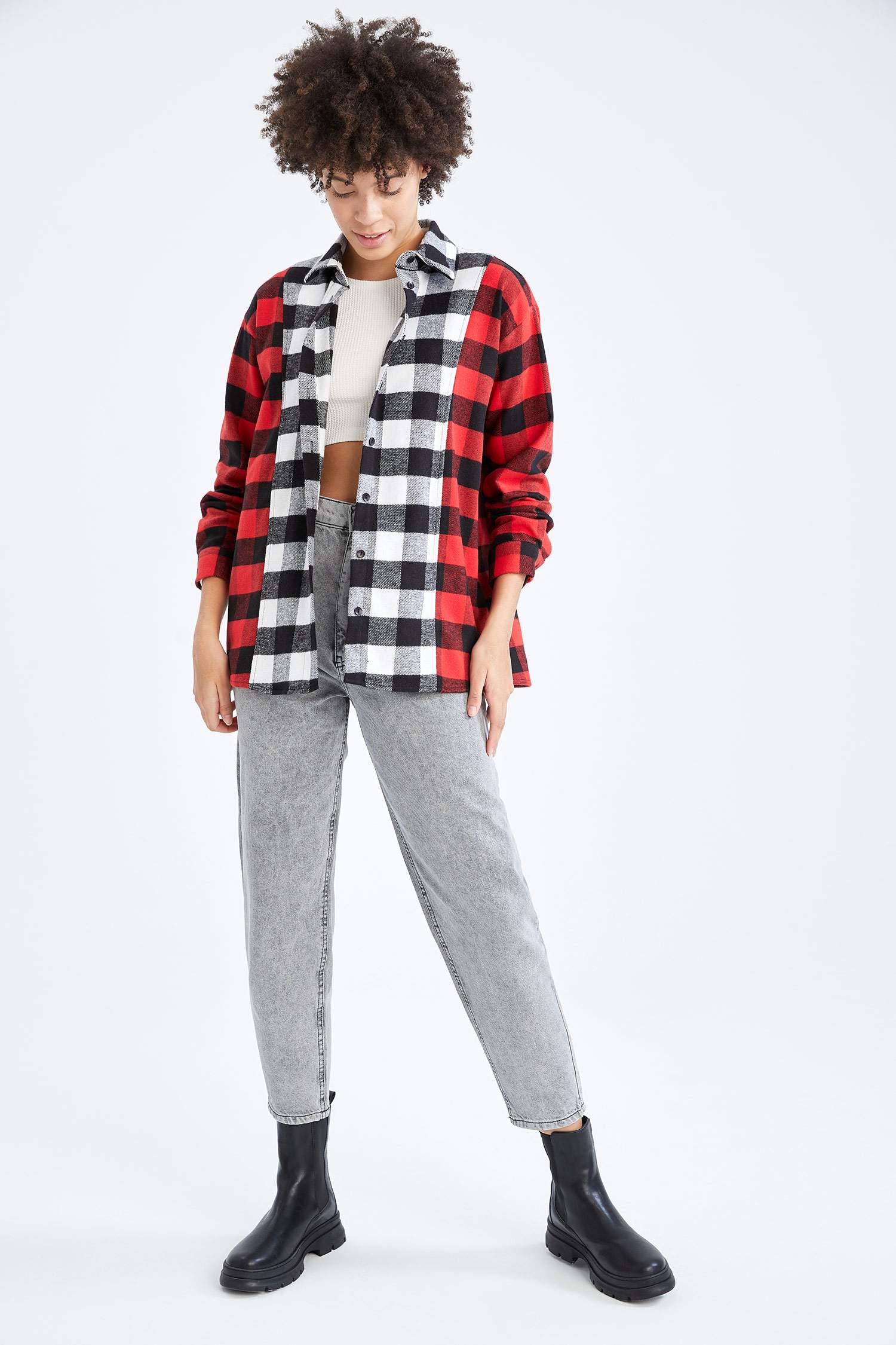 Kareli Oversize Fit Uzun Kollu Flanel Oduncu Gömlek