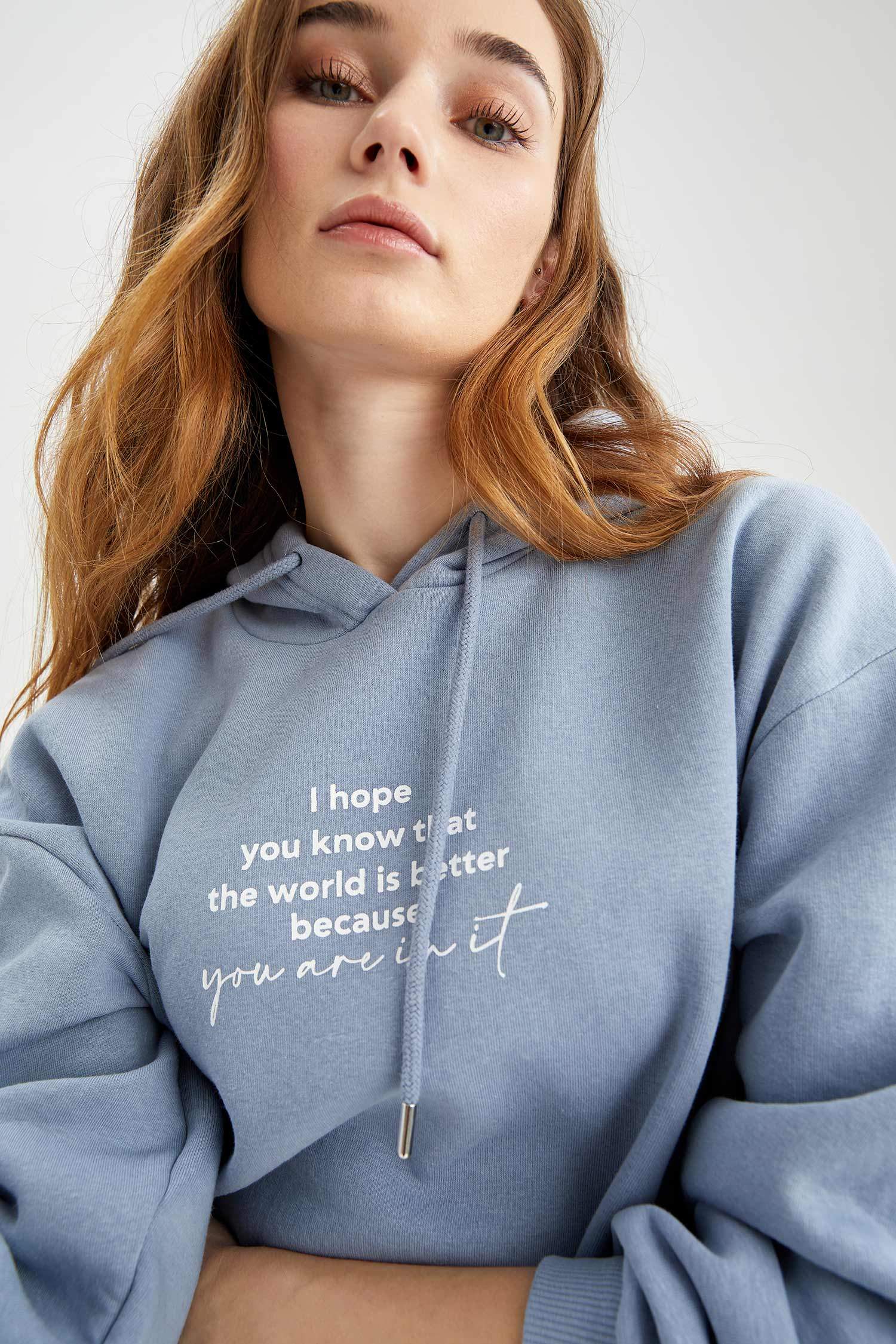 Kapüşonlu Baskılı Relax Fit İçi Yumuşak Tüylü Sweatshirt