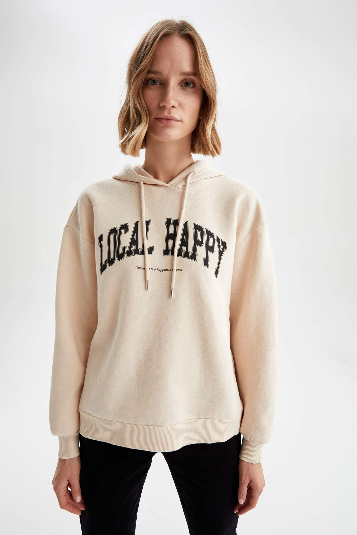 Kapüşonlu Baskılı Relax Fit İçi Yumuşak Tüylü Sweatshirt