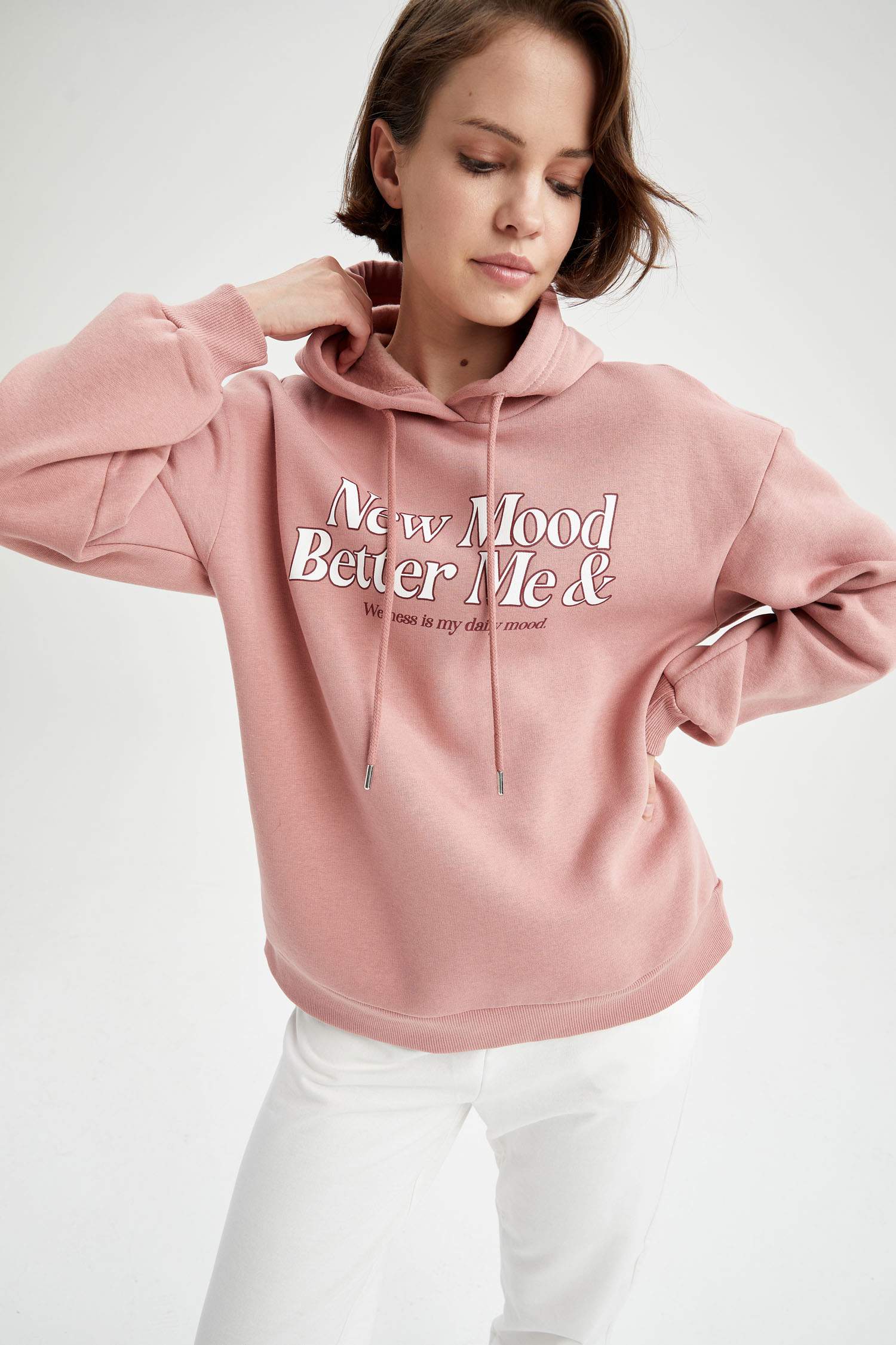 Kapüşonlu Baskılı Relax Fit İçi Yumuşak Tüylü Sweatshirt