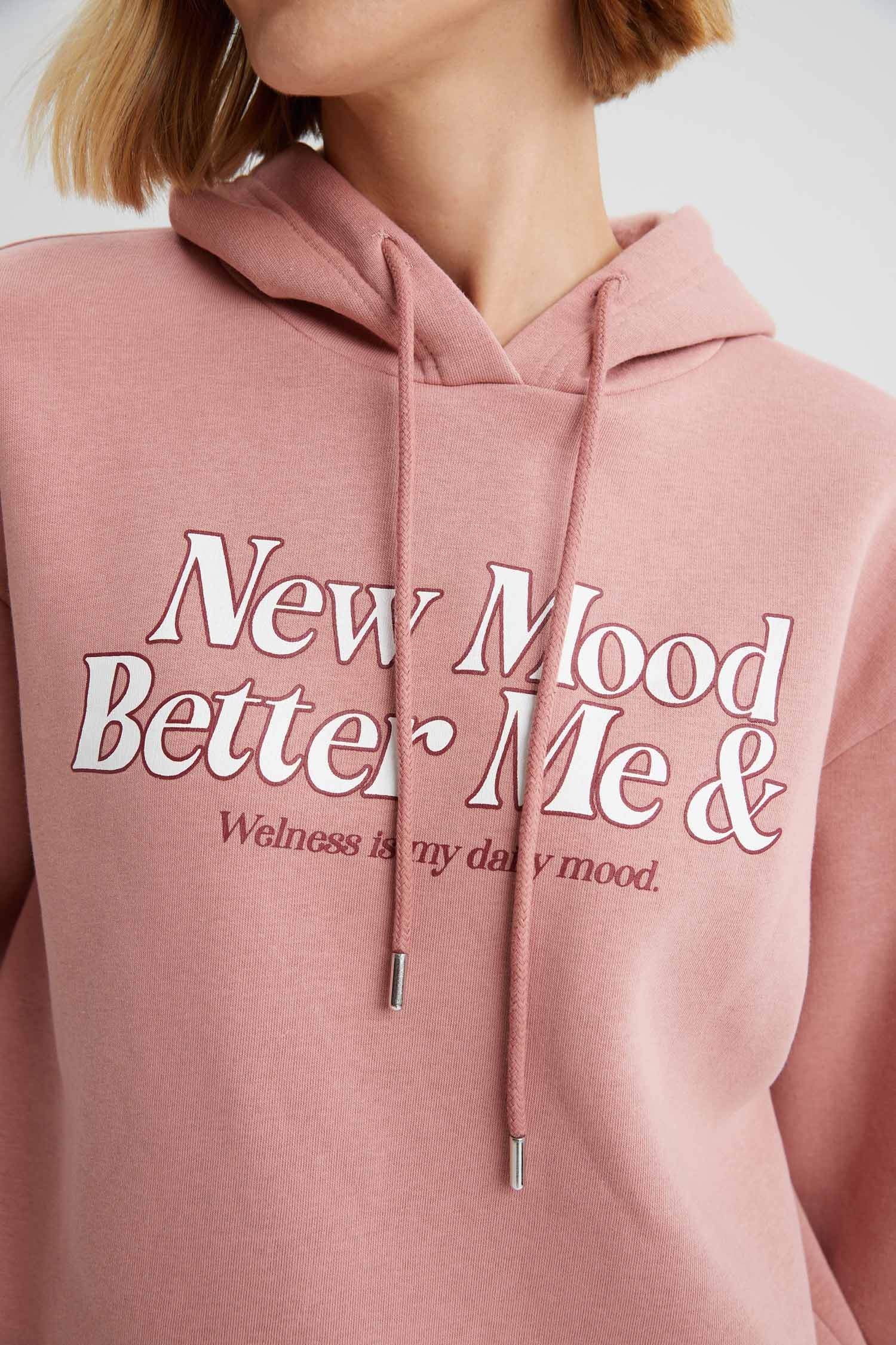 Kapüşonlu Baskılı Relax Fit İçi Yumuşak Tüylü Sweatshirt