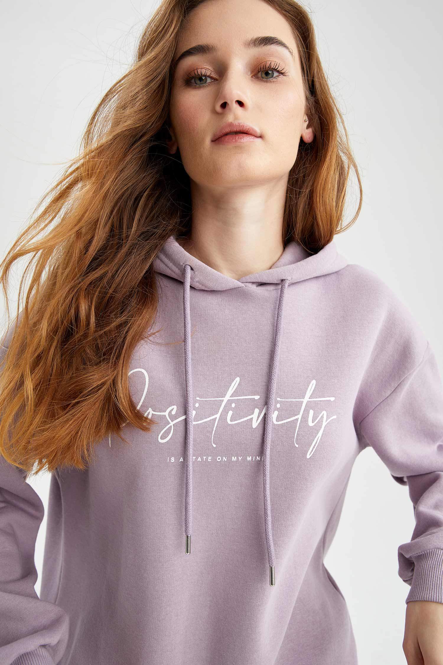 Kapüşonlu Baskılı Relax Fit İçi Yumuşak Tüylü Sweatshirt