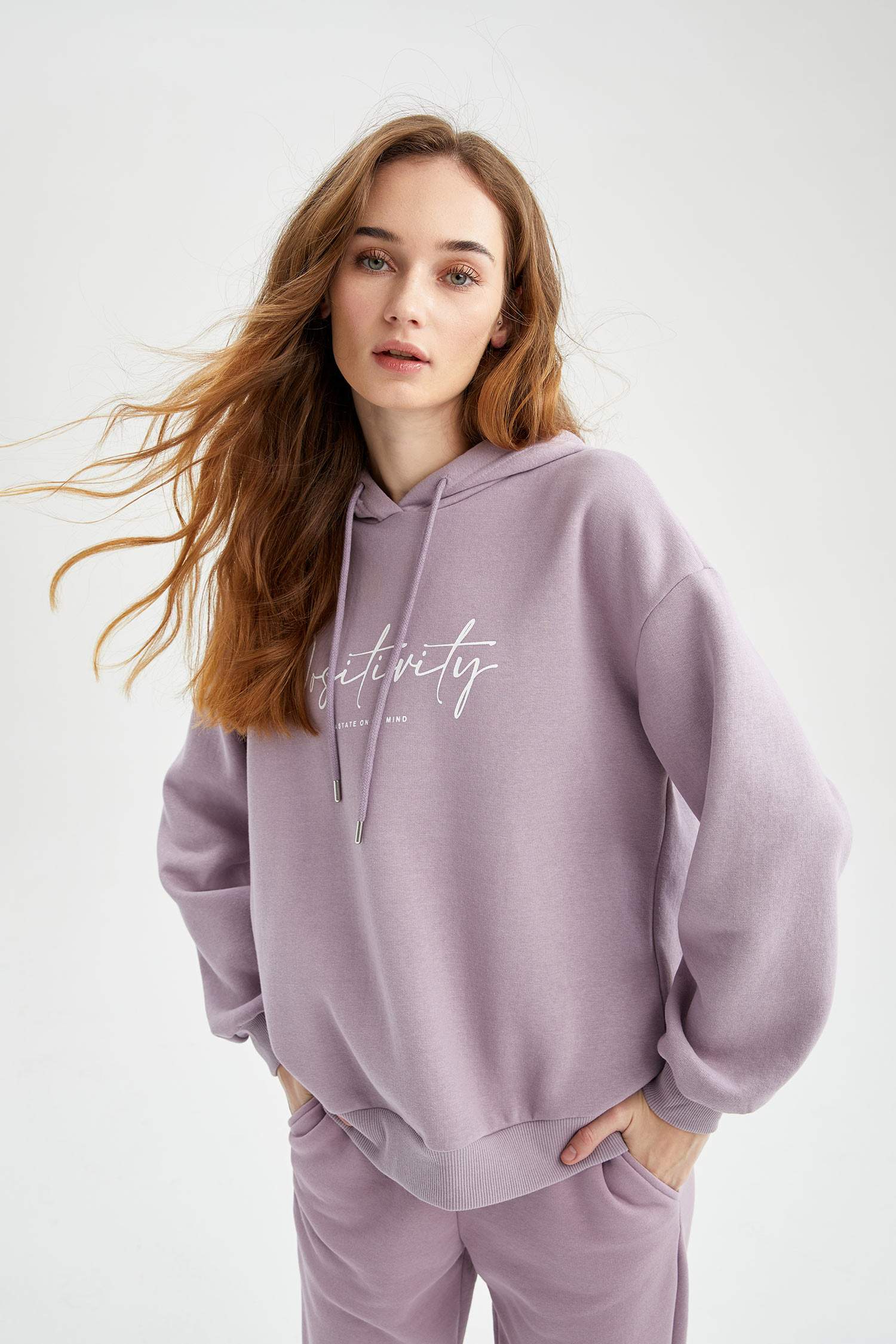 Kapüşonlu Baskılı Relax Fit İçi Yumuşak Tüylü Sweatshirt