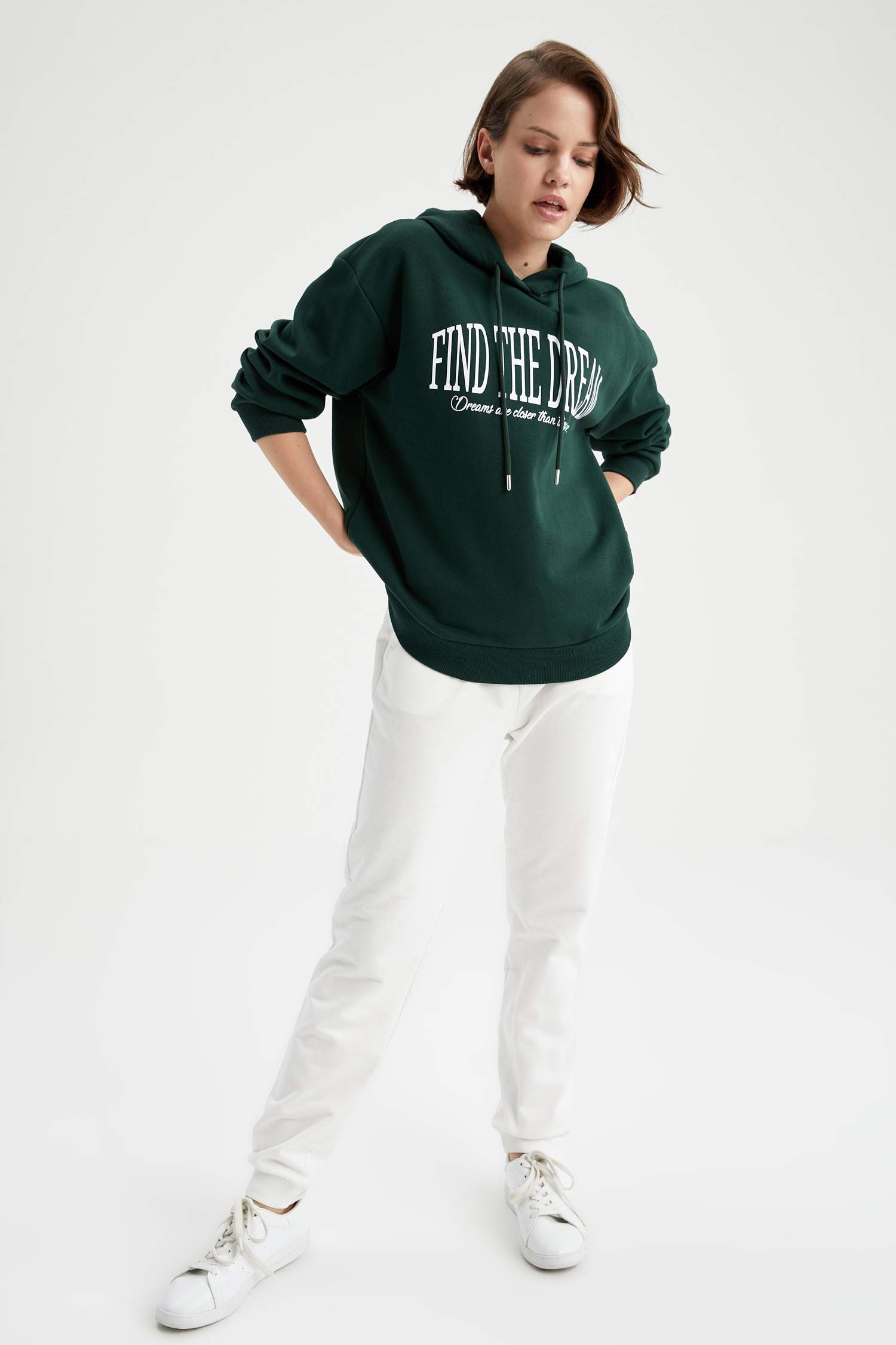 Kapüşonlu Baskılı Relax Fit İçi Yumuşak Tüylü Sweatshirt