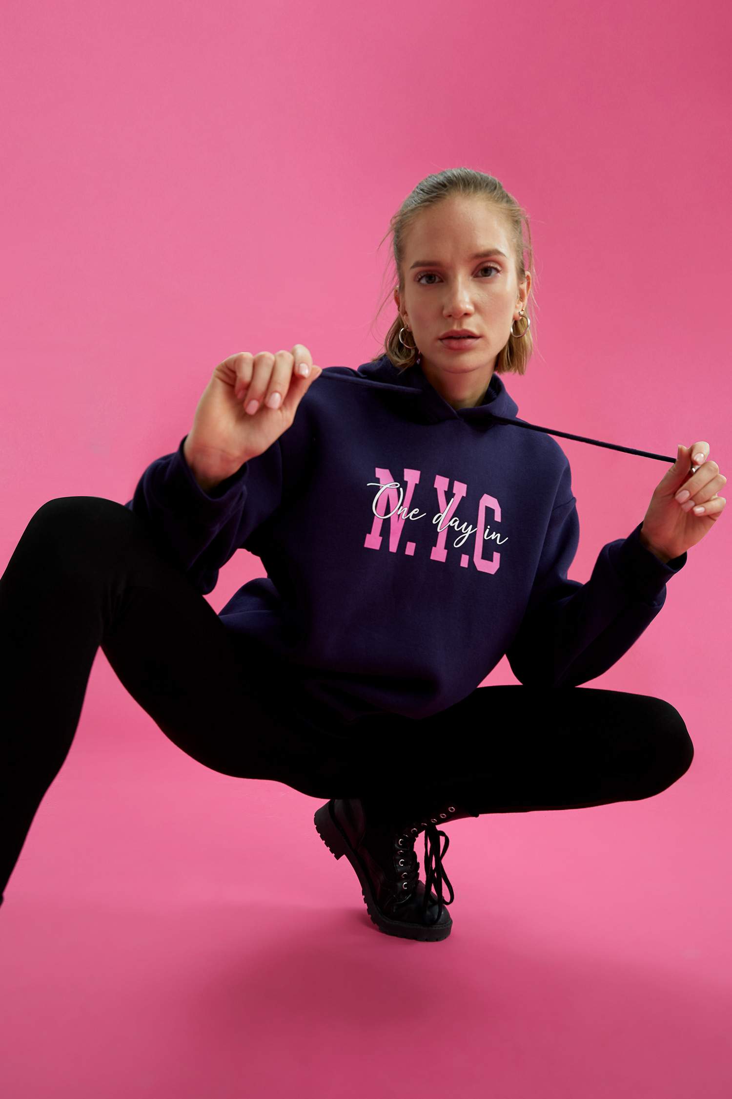 Kapüşonlu Baskılı Relax Fit İçi Yumuşak Tüylü Sweatshirt