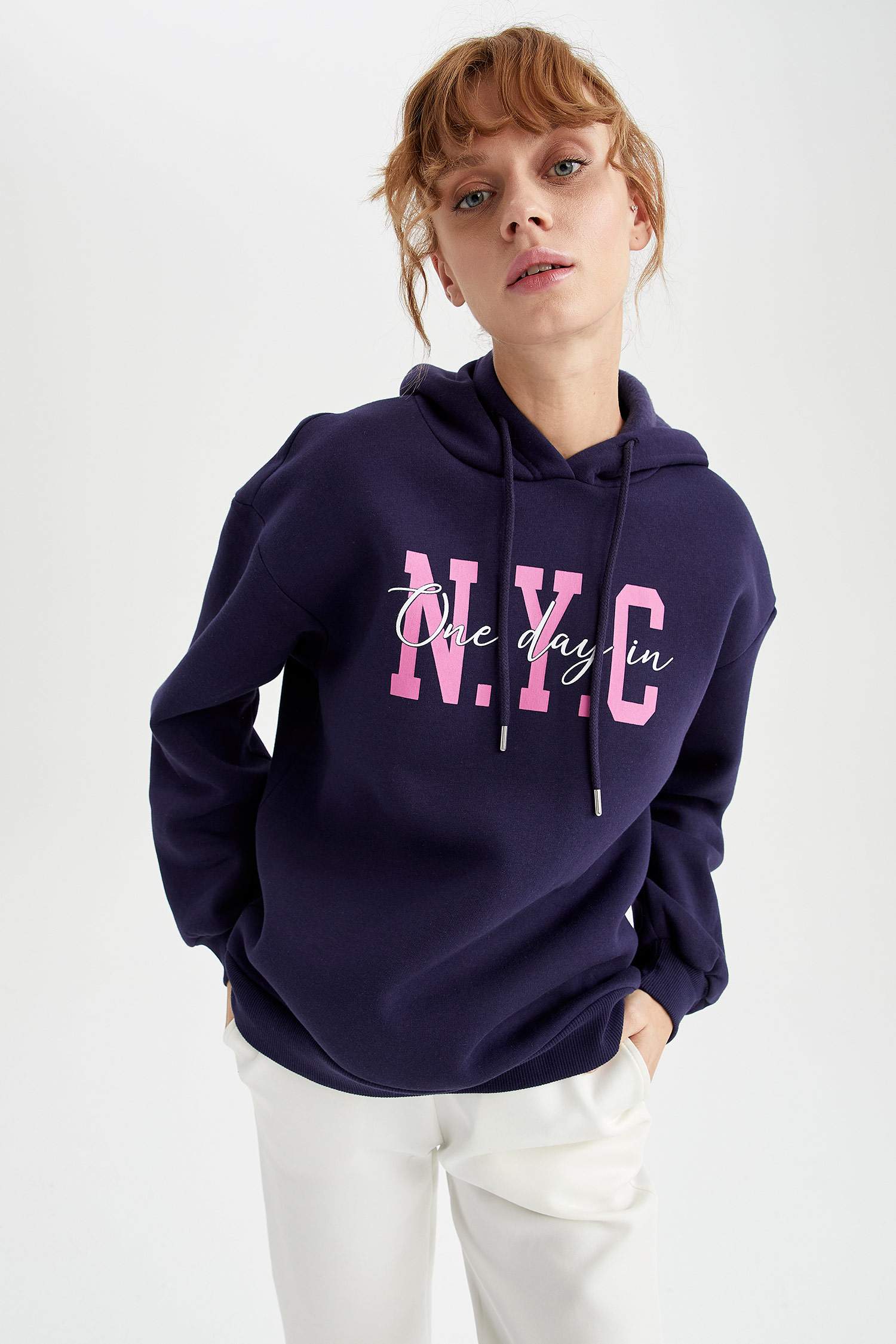 Kapüşonlu Baskılı Relax Fit İçi Yumuşak Tüylü Sweatshirt