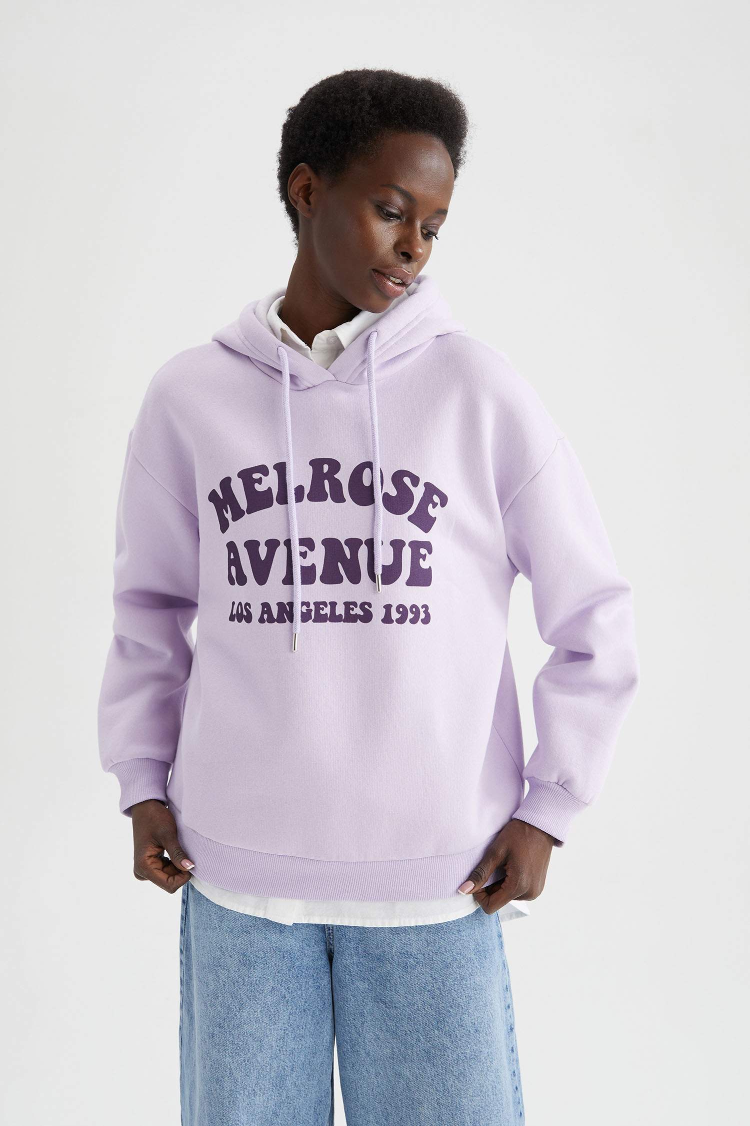 Kapüşonlu Baskılı Relax Fit İçi Yumuşak Tüylü Sweatshirt