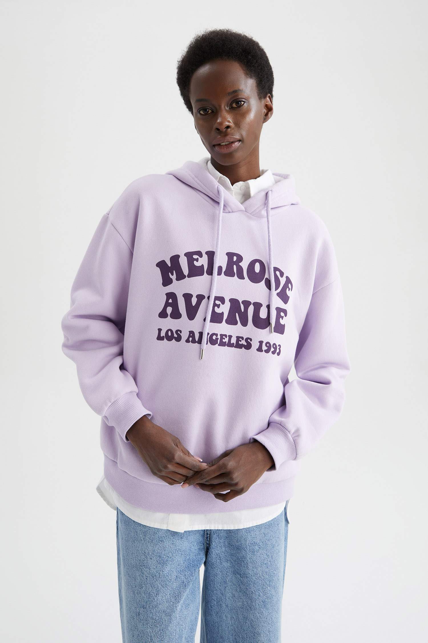 Kapüşonlu Baskılı Relax Fit İçi Yumuşak Tüylü Sweatshirt