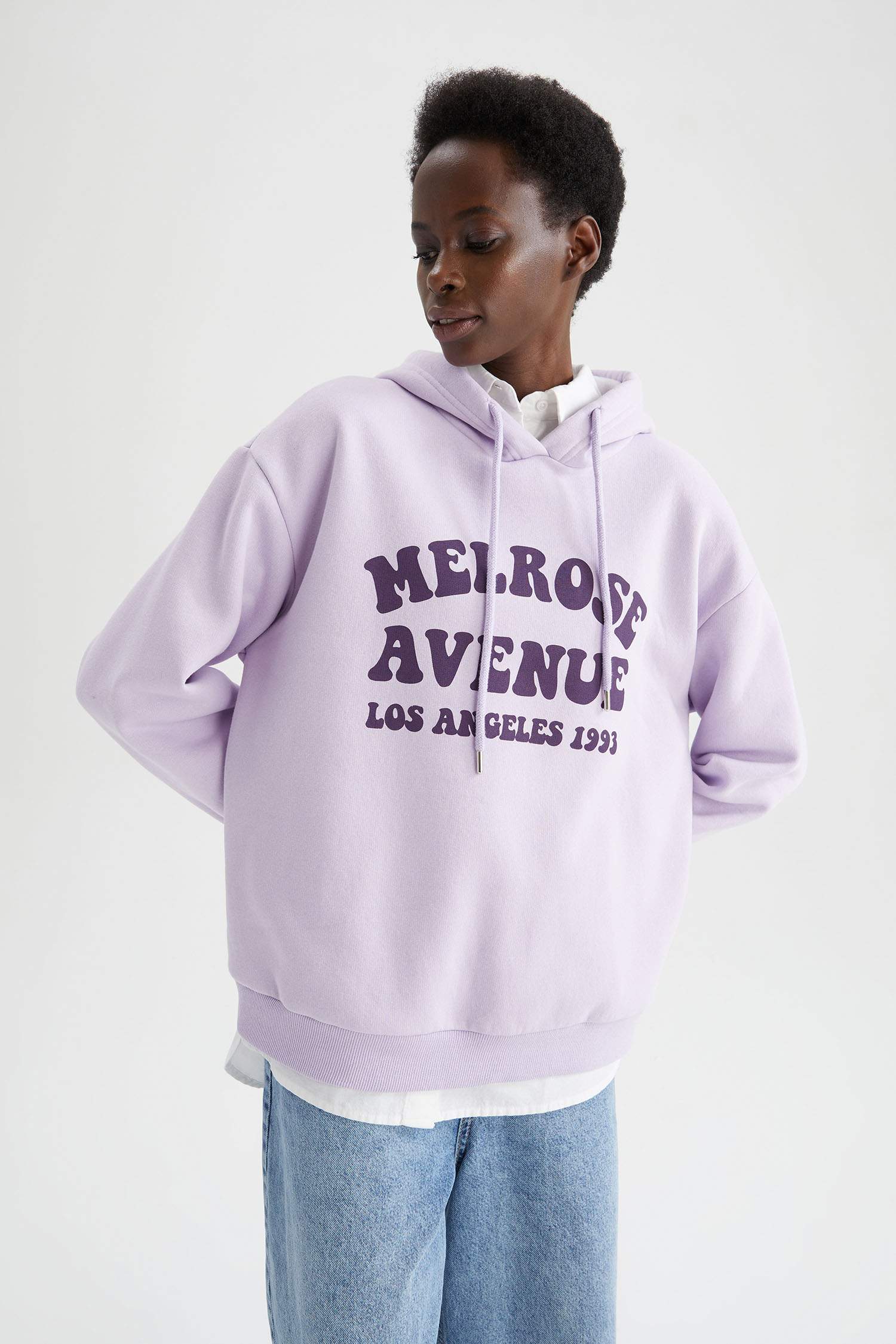 Kapüşonlu Baskılı Relax Fit İçi Yumuşak Tüylü Sweatshirt