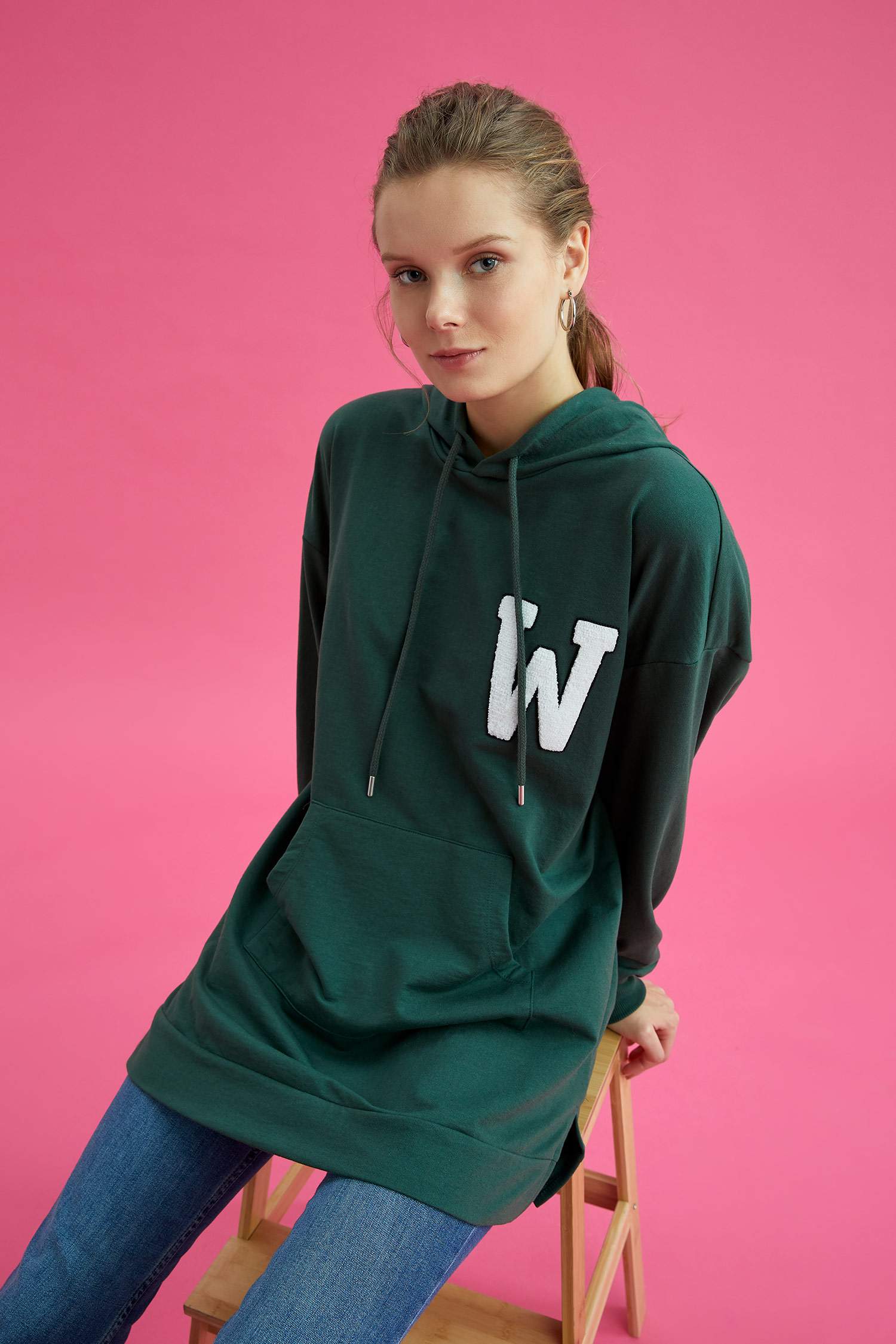 Kapüşonlu Kanguru Cepli Relax Fit Sweat Tunik