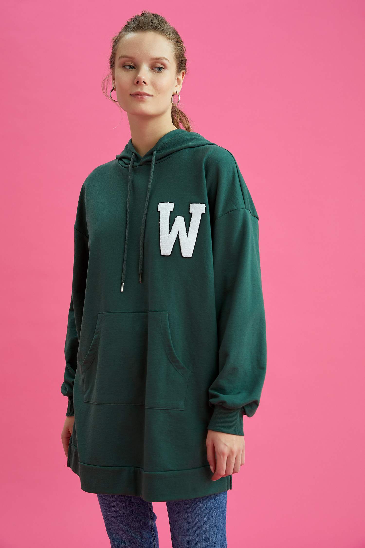 Kapüşonlu Kanguru Cepli Relax Fit Sweat Tunik