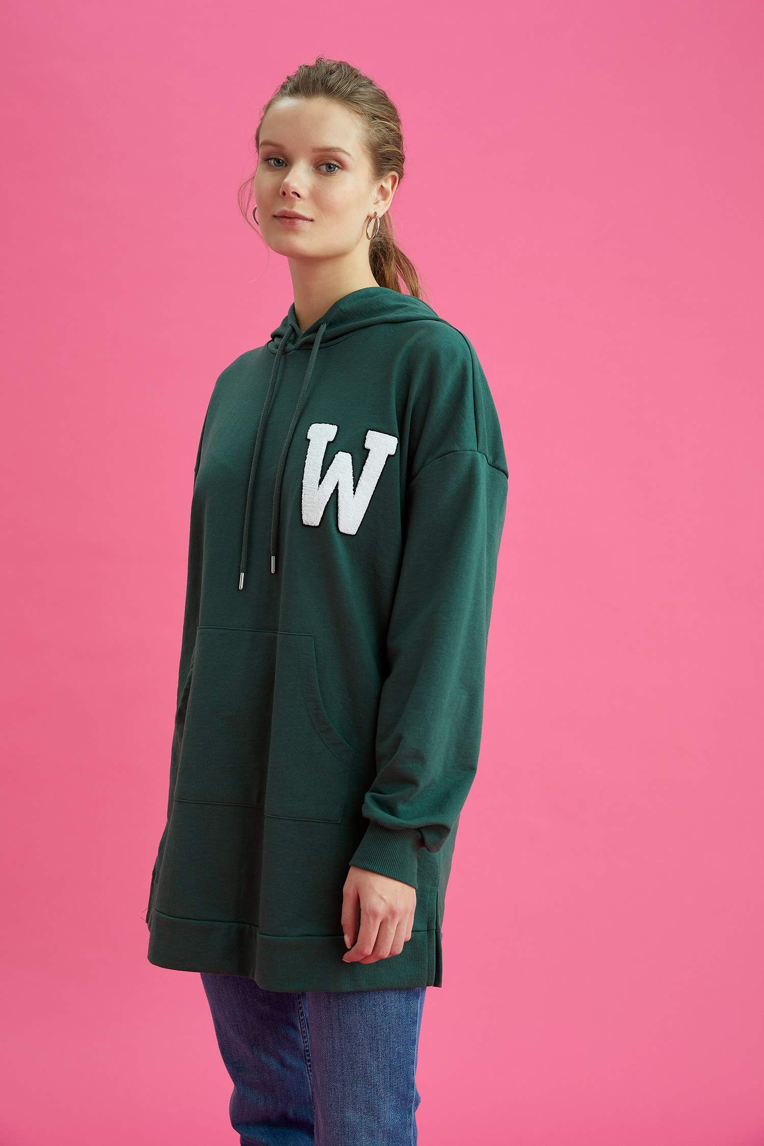 Kapüşonlu Kanguru Cepli Relax Fit Sweat Tunik