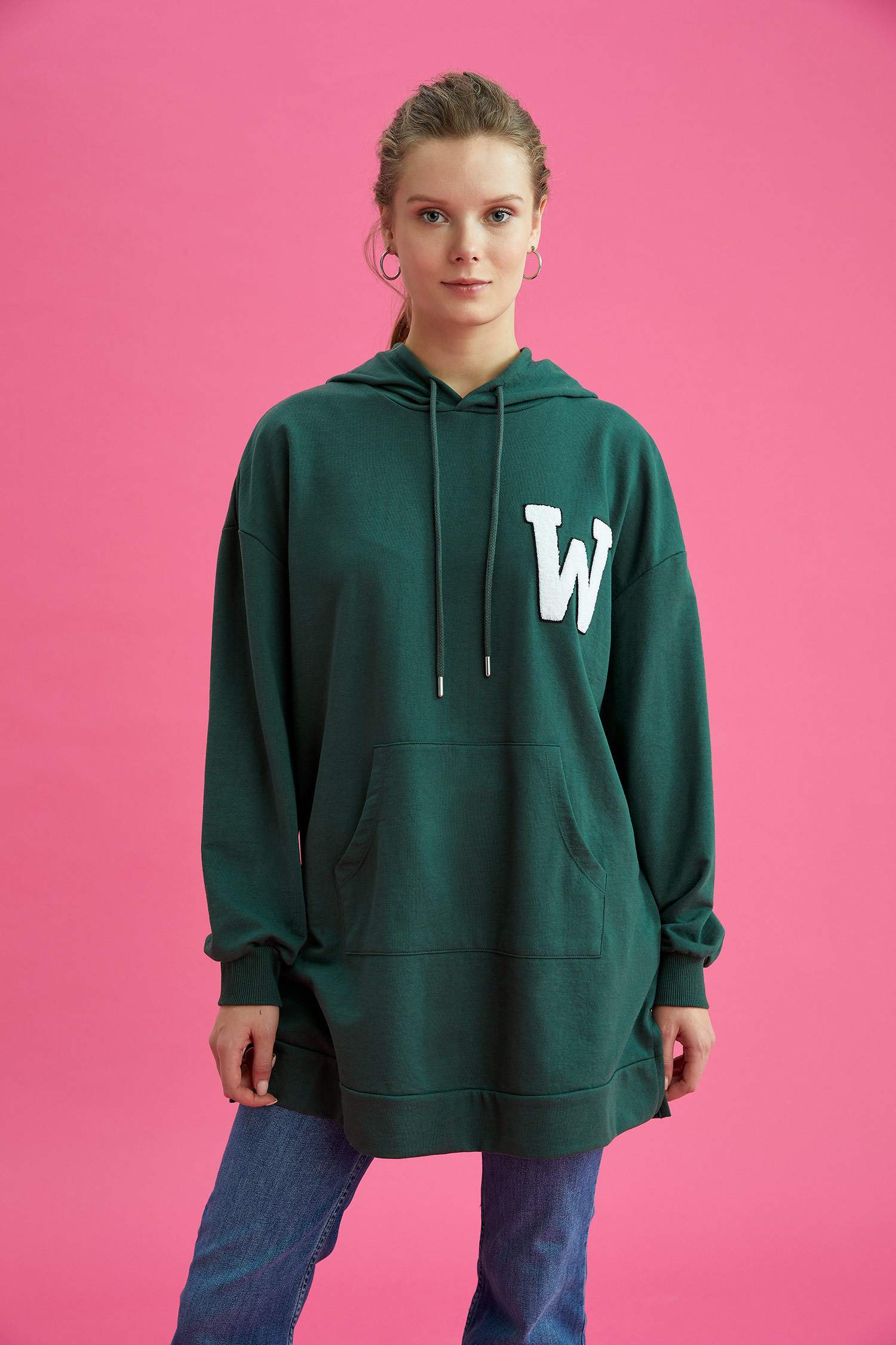 Kapüşonlu Kanguru Cepli Relax Fit Sweat Tunik