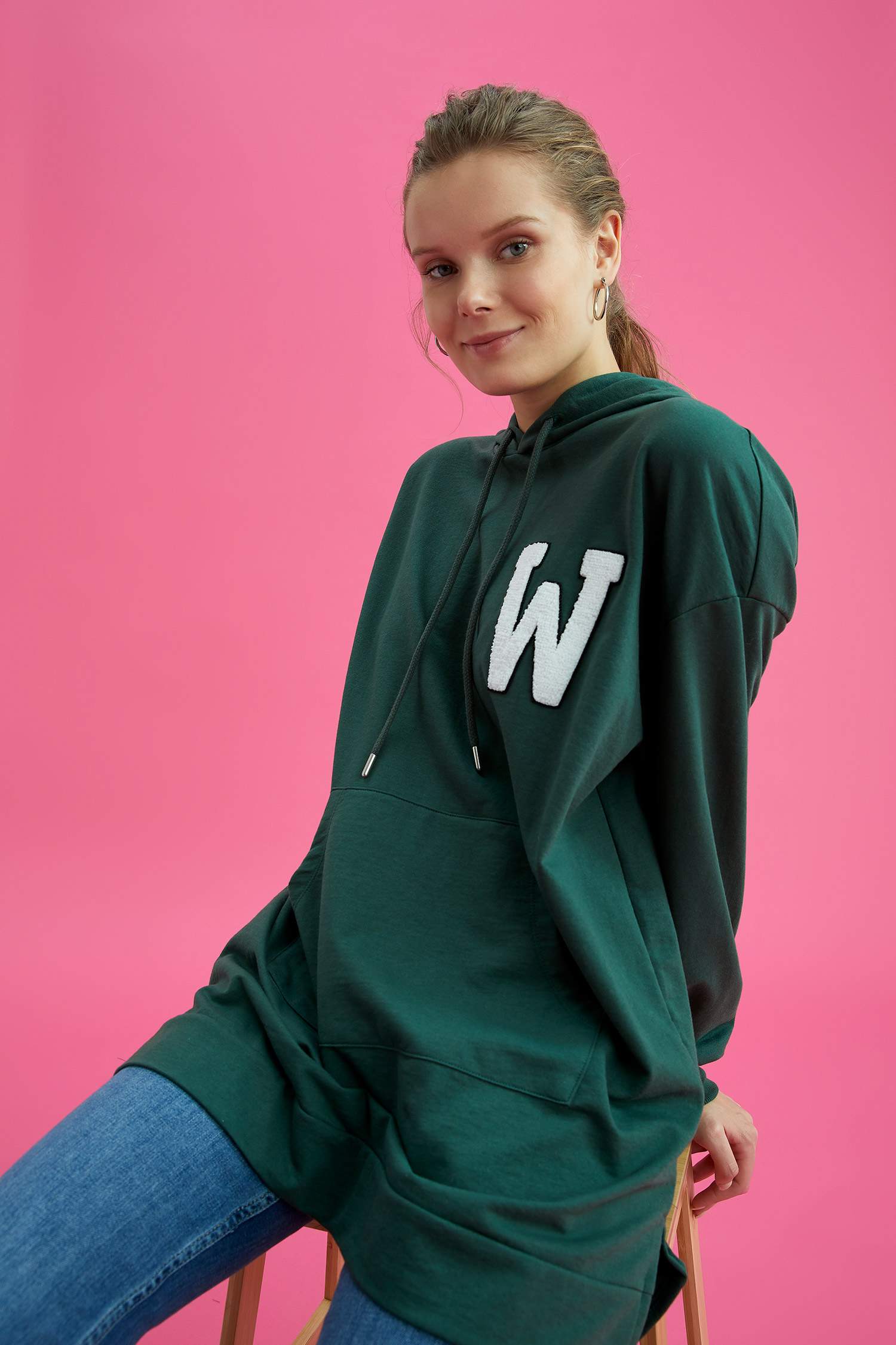 Kapüşonlu Kanguru Cepli Relax Fit Sweat Tunik