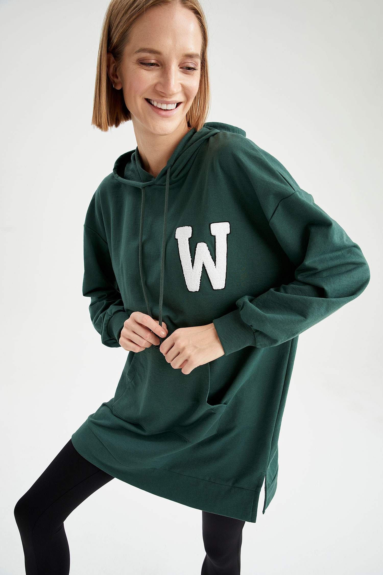 Kapüşonlu Kanguru Cepli Relax Fit Sweat Tunik