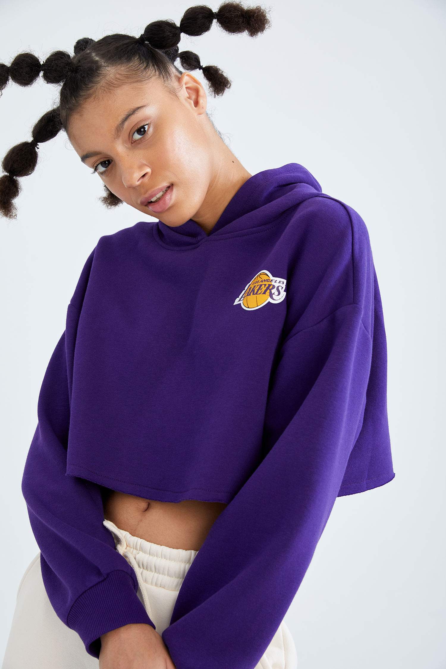 NBA Los Angeles Lakers Kapüşonlu Relax Fit Crop Sweatshirt