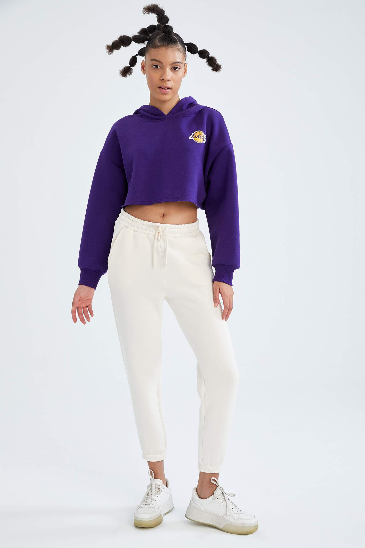 NBA Los Angeles Lakers Kapüşonlu Relax Fit Crop Sweatshirt