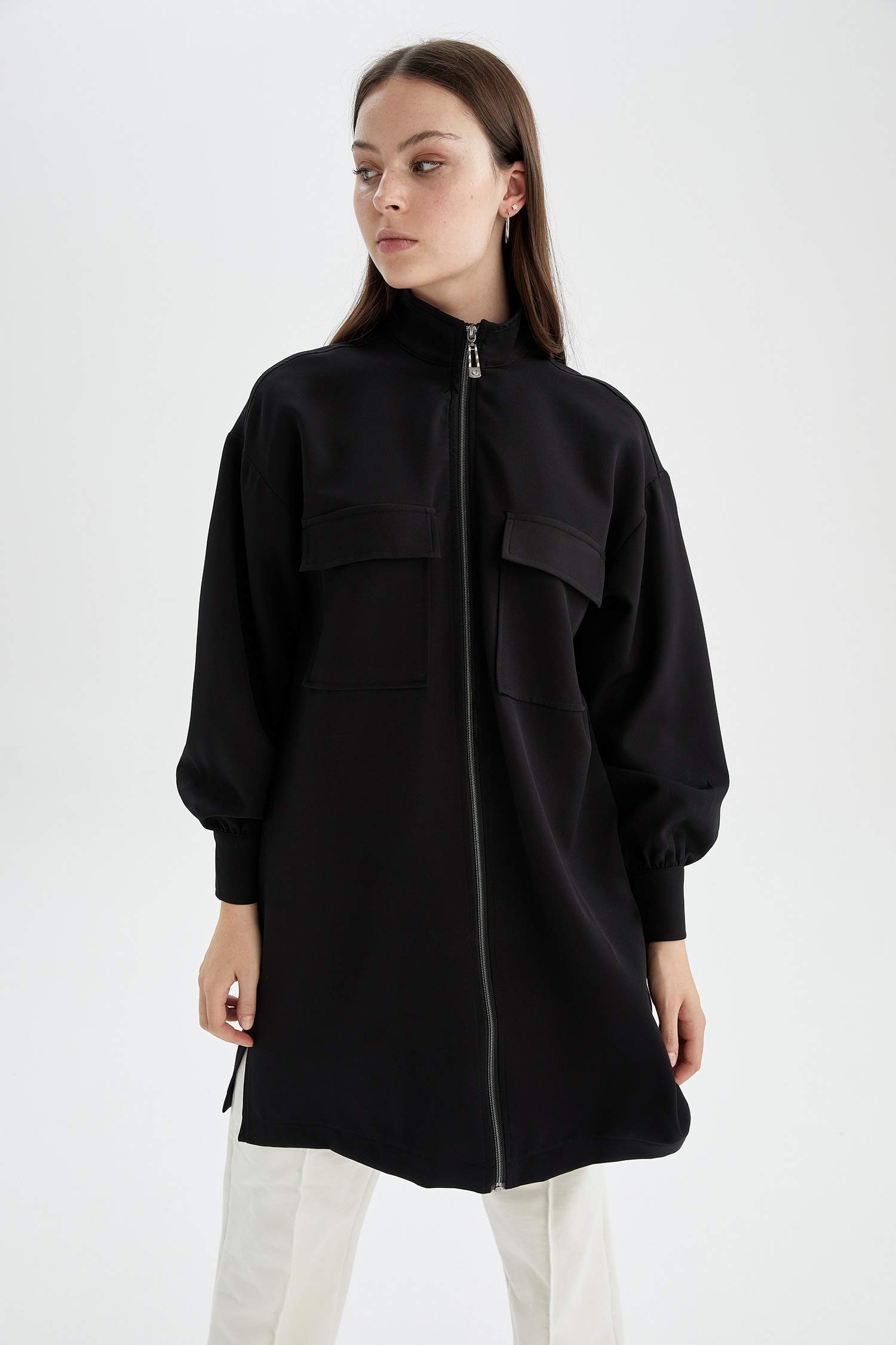 Relax Fit Fermuar Kapamalı Dokuma Tunik