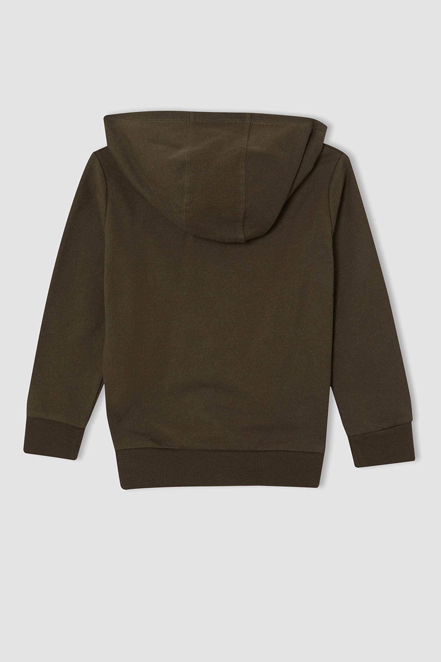 Erkek Çocuk Regular Fit Kaplan Baskılı Kapüşonlu İçi Yumuşak Tüylü Sweatshirt