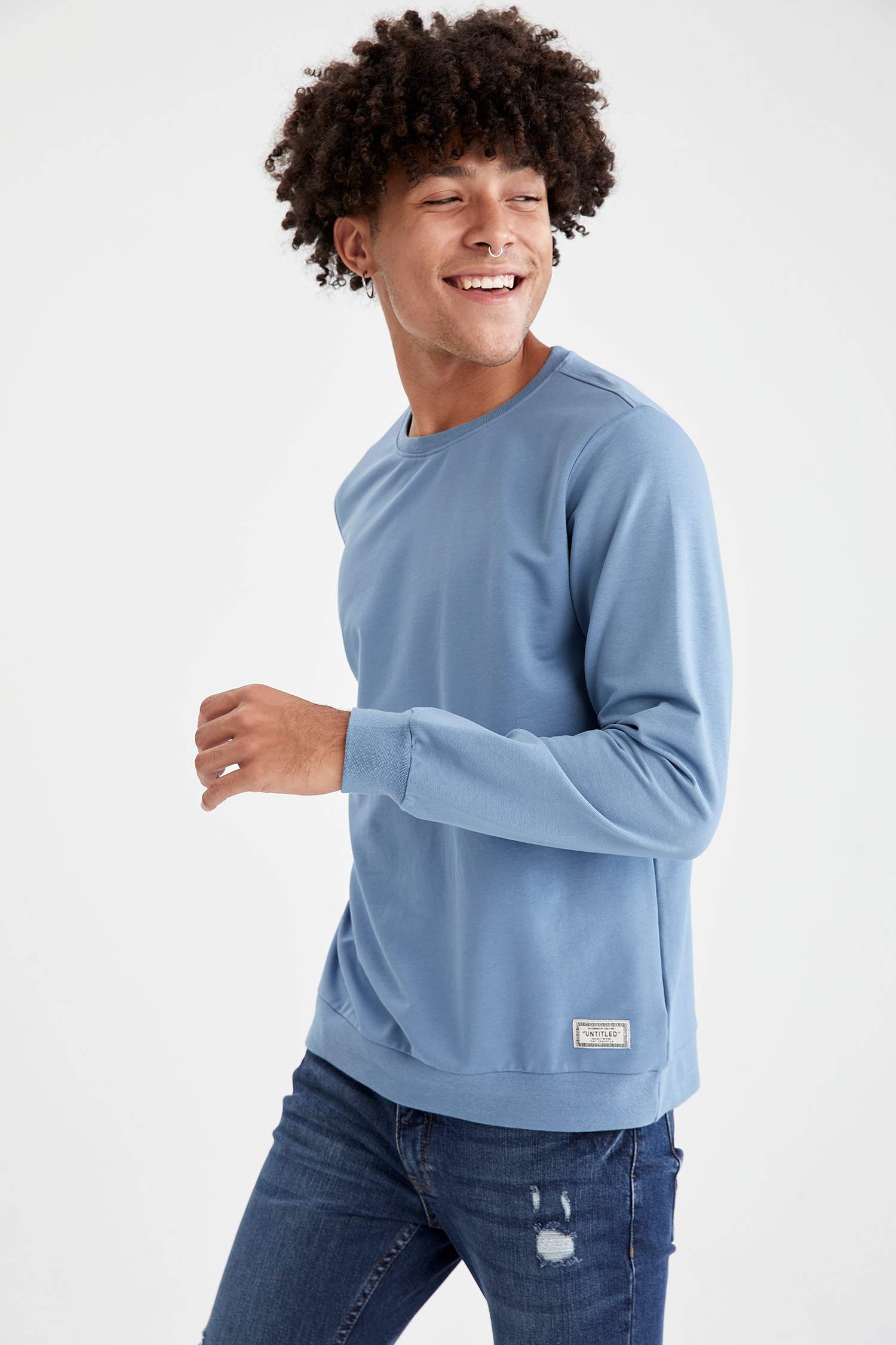 Regular Fit Bisiklet Yaka Basic Pamuklu Sweatshirt